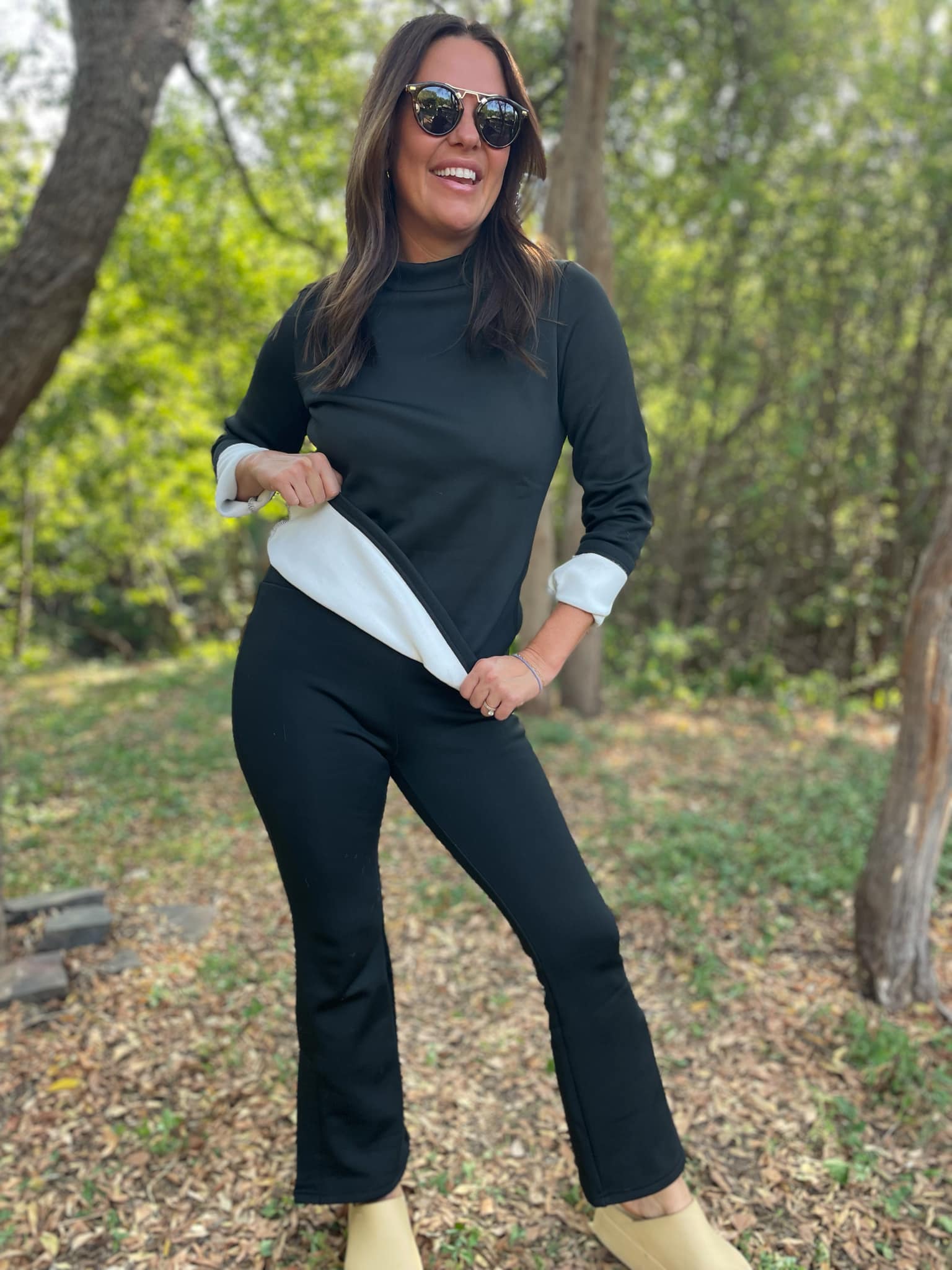PREORDER: Cuddle Up Fleece Lined Top in Black - Image 5