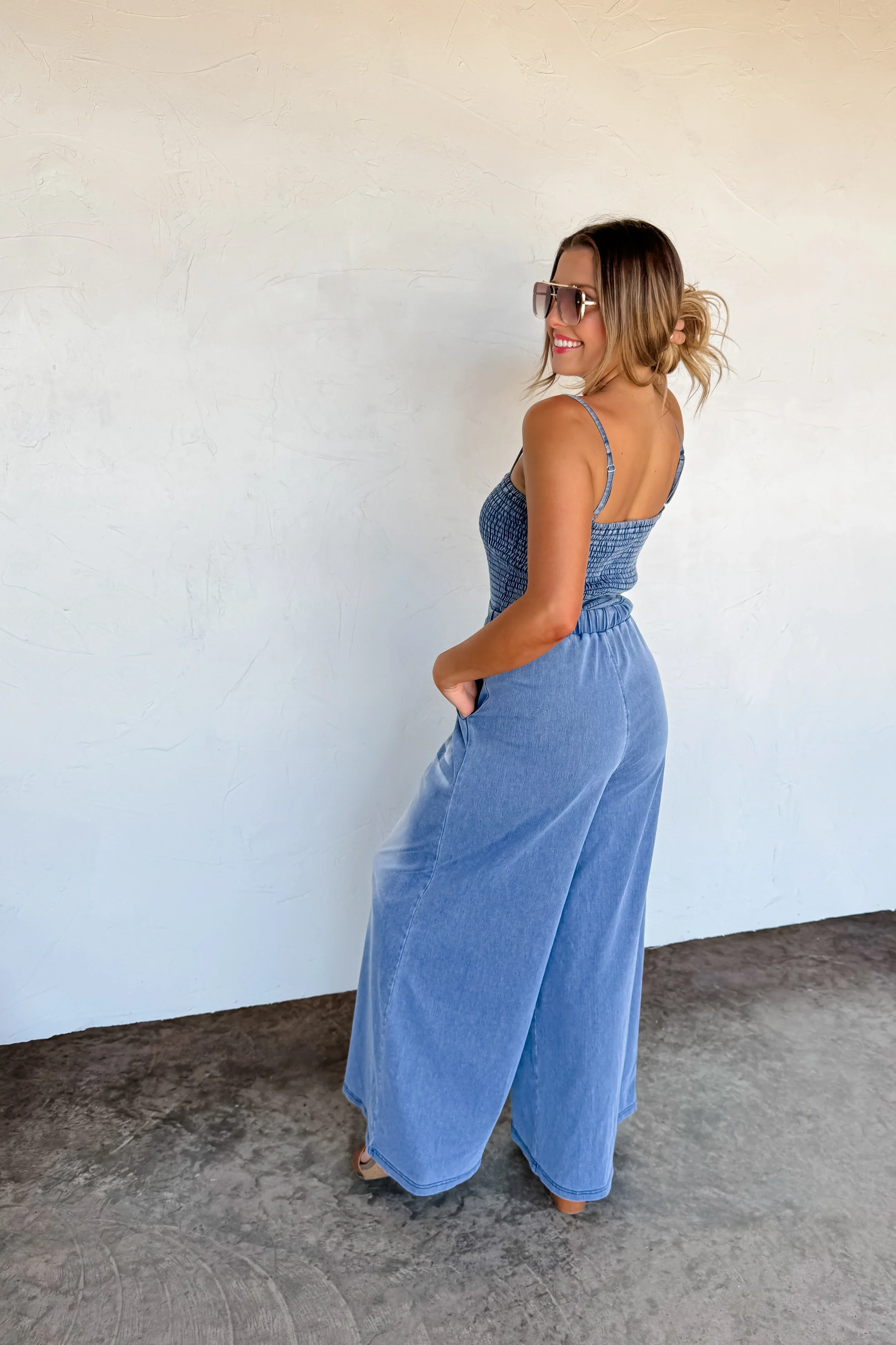 PREORDER: Denim Crush Smocked Romper - Image 5
