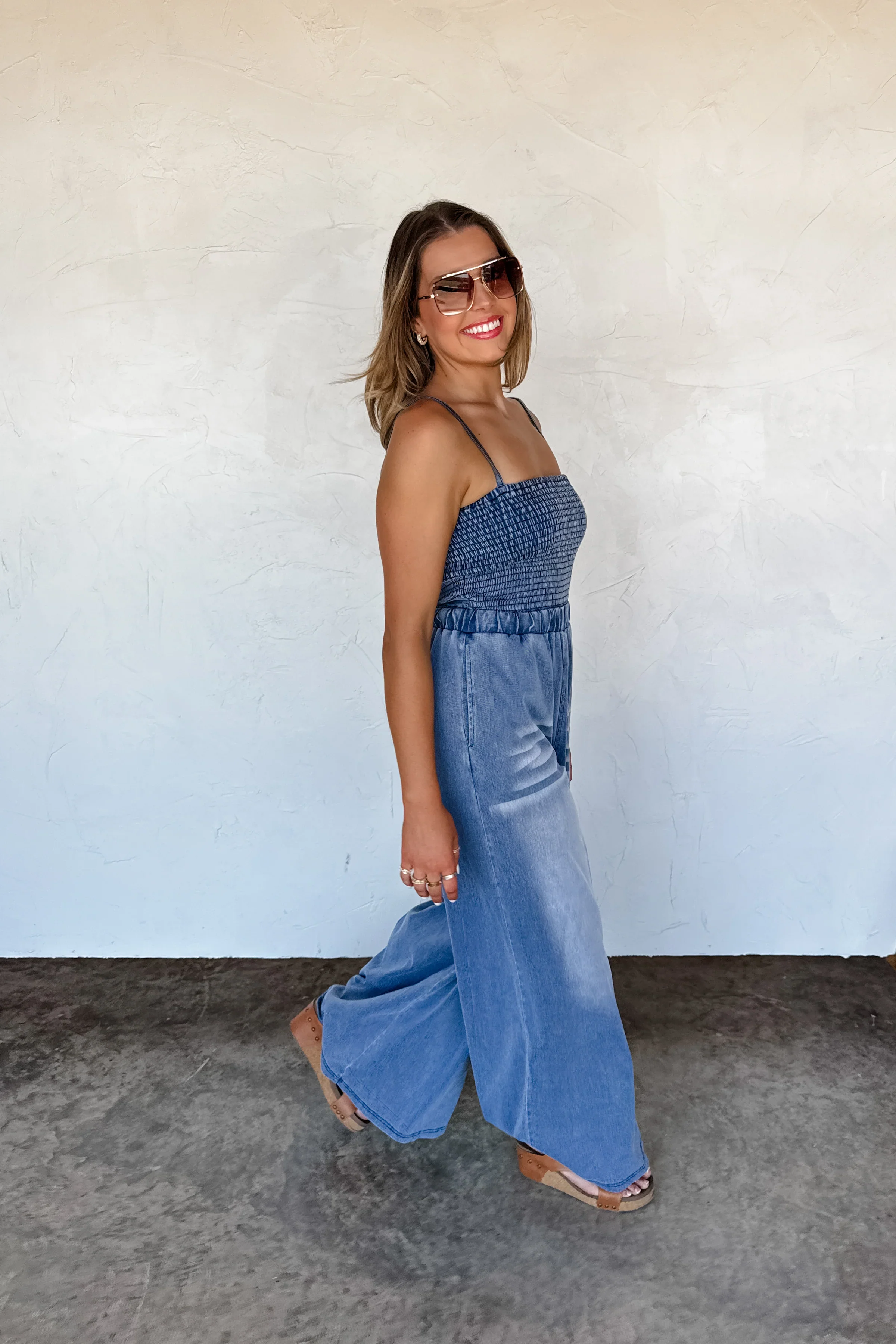 PREORDER: Denim Crush Smocked Romper - Image 6