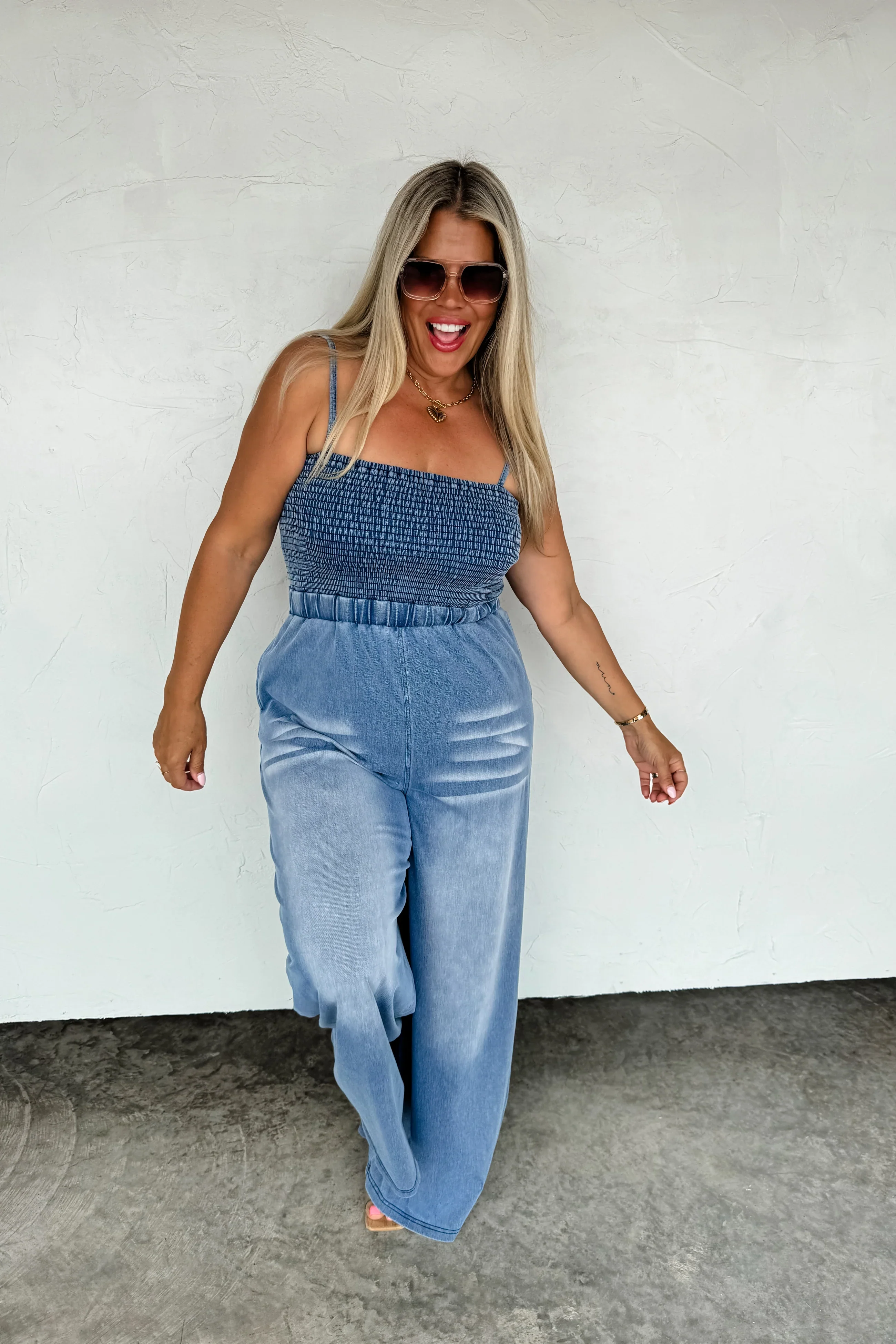 PREORDER: Denim Crush Smocked Romper - Image 7