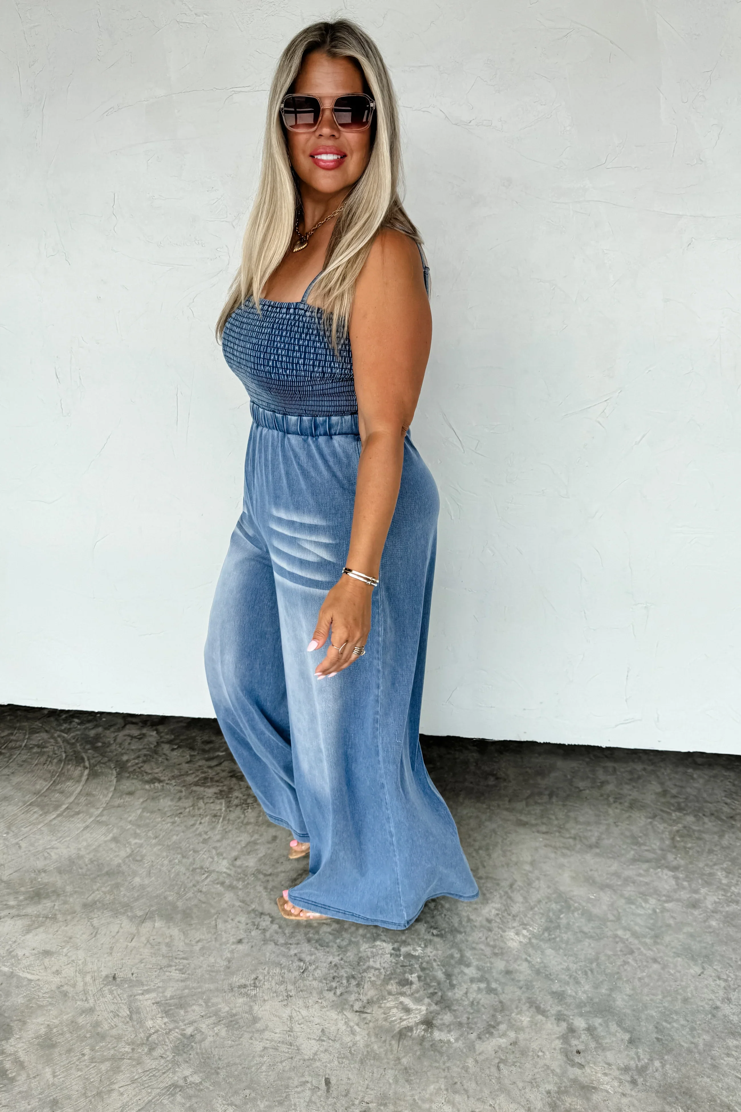 PREORDER: Denim Crush Smocked Romper - Image 8