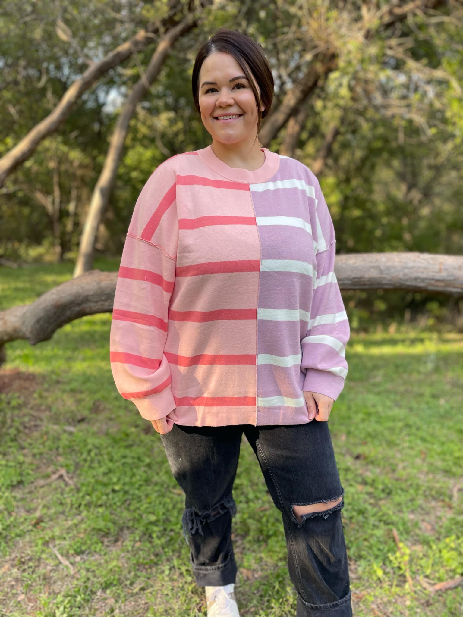 PREORDER: Exceptional Thought Striped Patchwork Sweater in Three Colors - Image 12