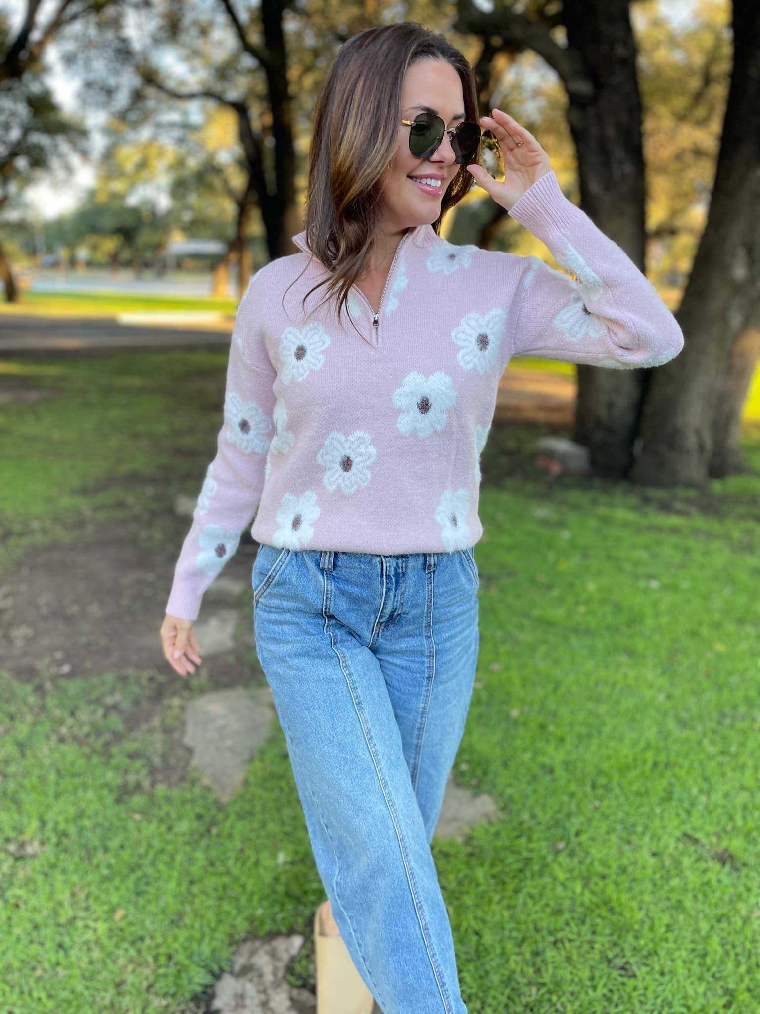 PREORDER: Flower Powered Half Zip Sweater in Four Colors - Image 13