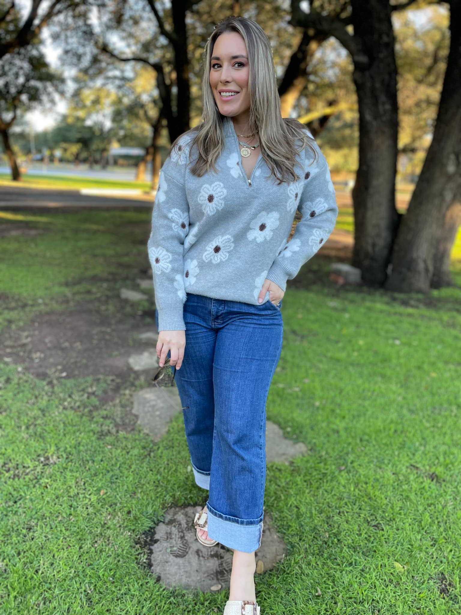 PREORDER: Flower Powered Half Zip Sweater in Four Colors - Image 15