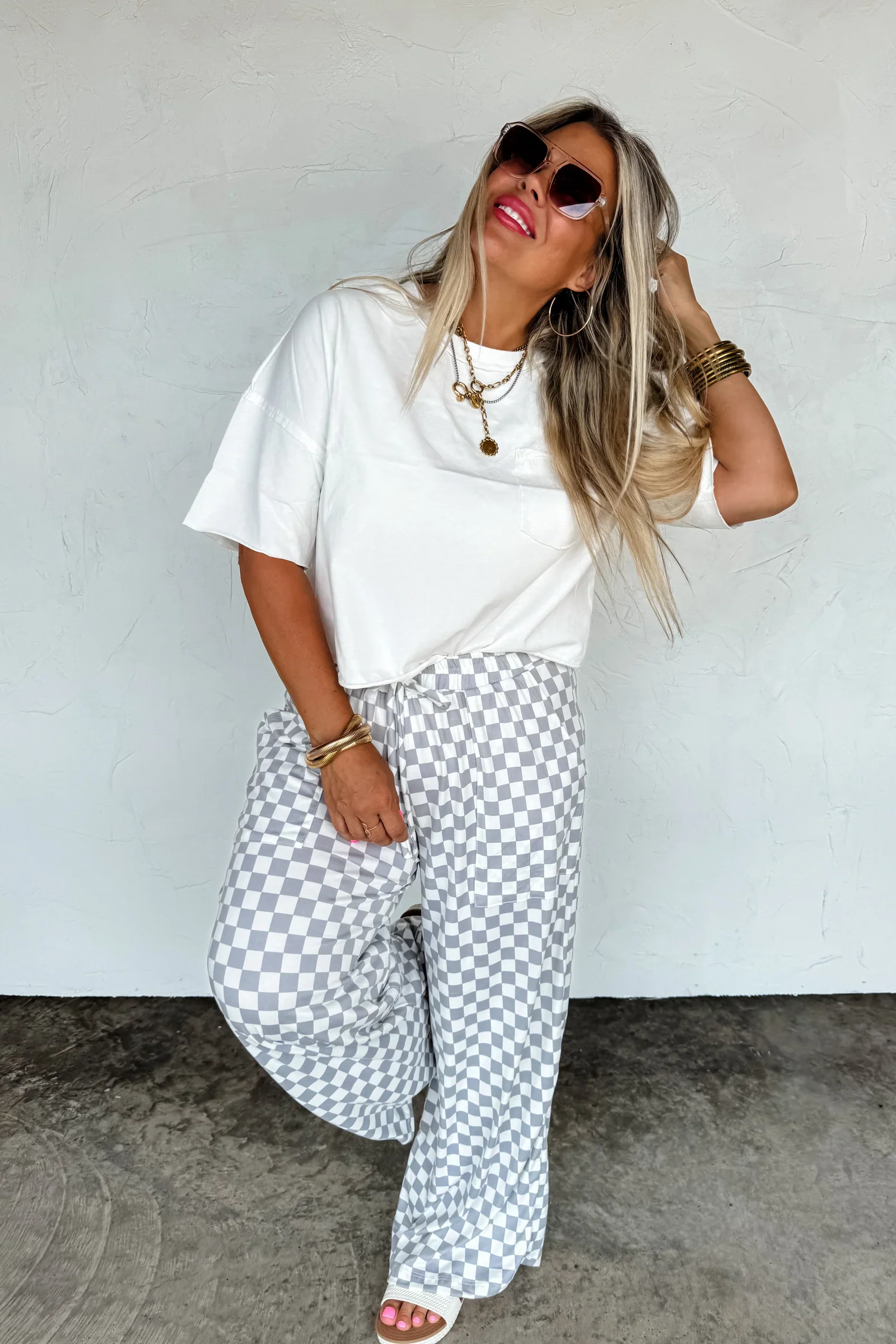 PREORDER: Haddie Wide Leg Checker Pants - Image 3