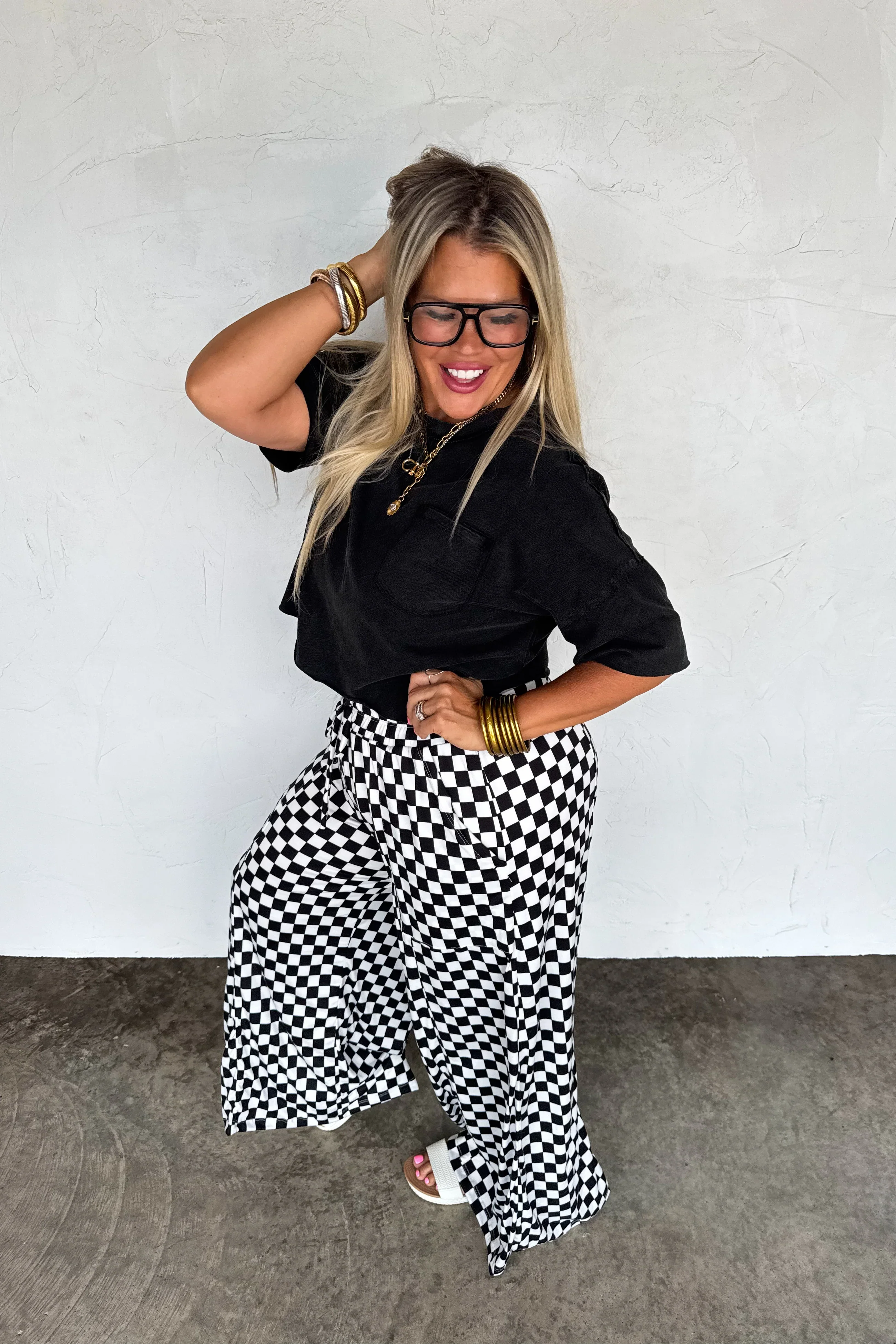 PREORDER: Haddie Wide Leg Checker Pants - Image 6