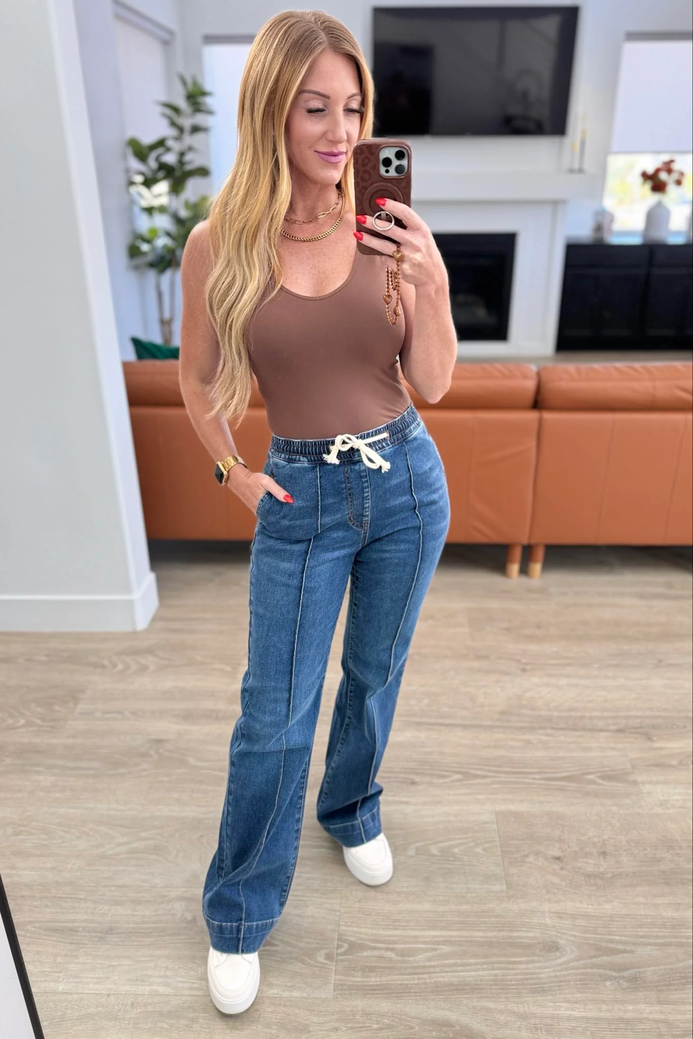 High Rise Wide Leg Denim Joggers - RTS - Image 3