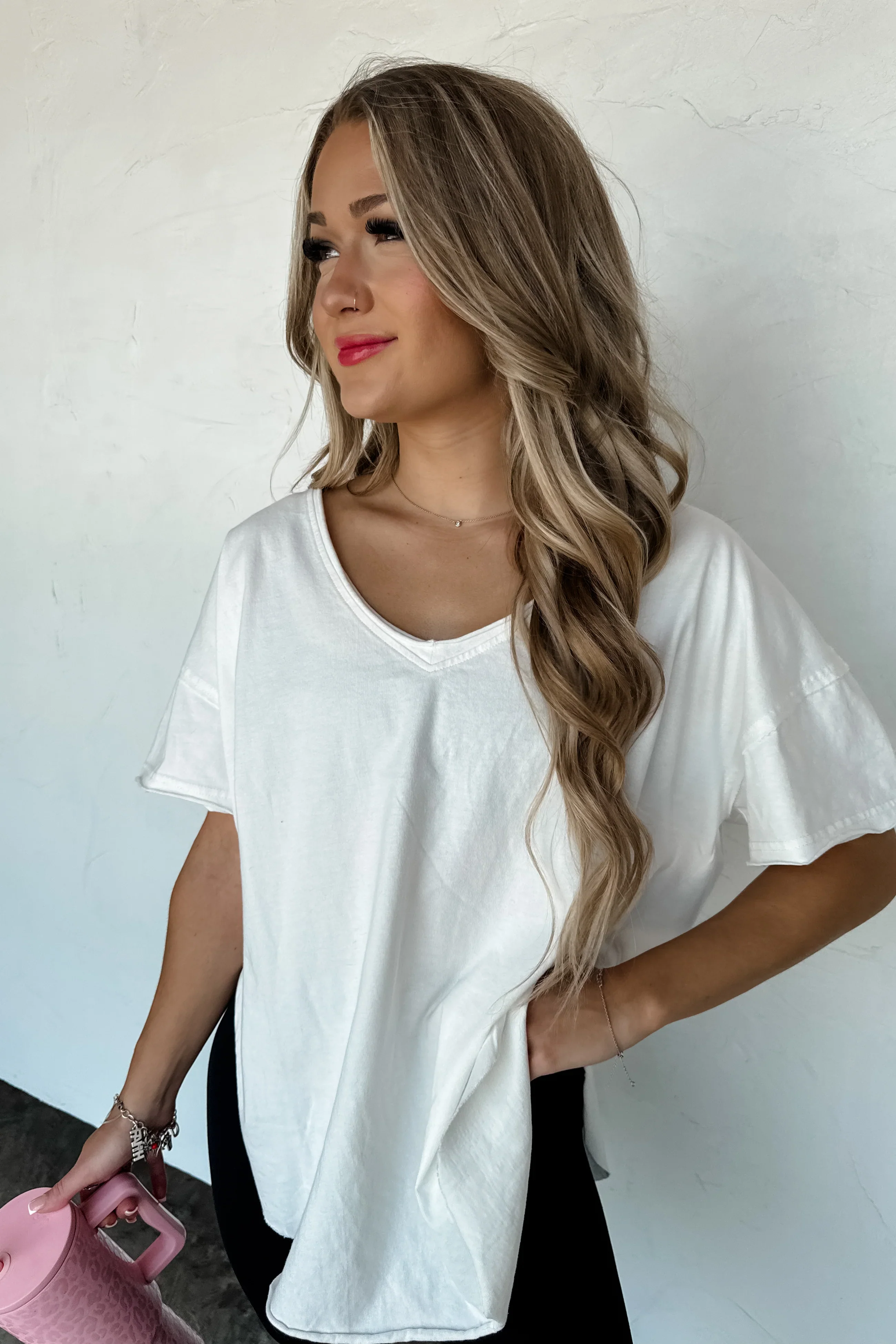 PREORDER: Joey V-Neck Washed Cotton Boyfriend Tee - Image 10