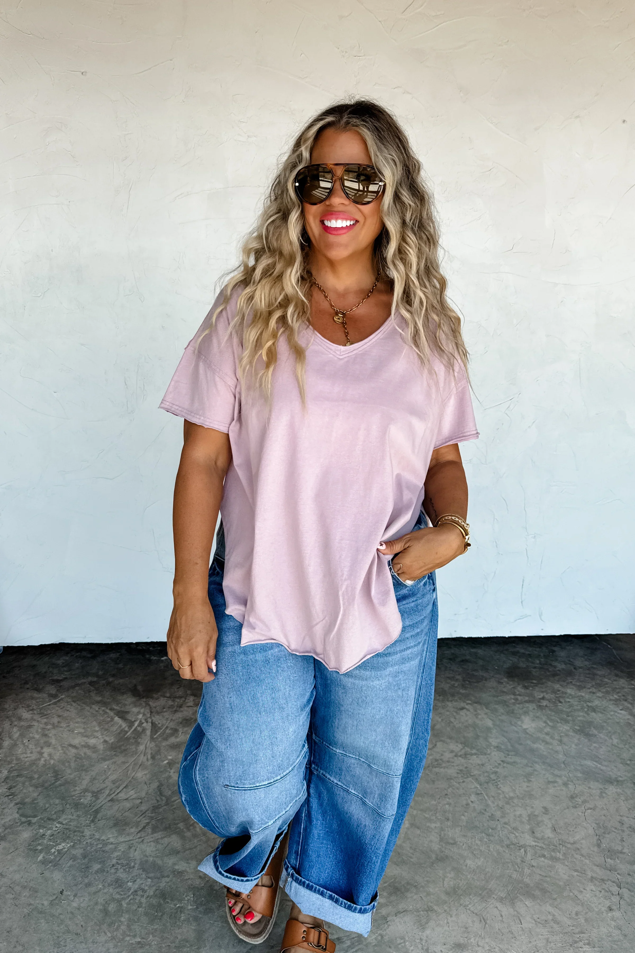 PREORDER: Joey V-Neck Washed Cotton Boyfriend Tee - Image 15