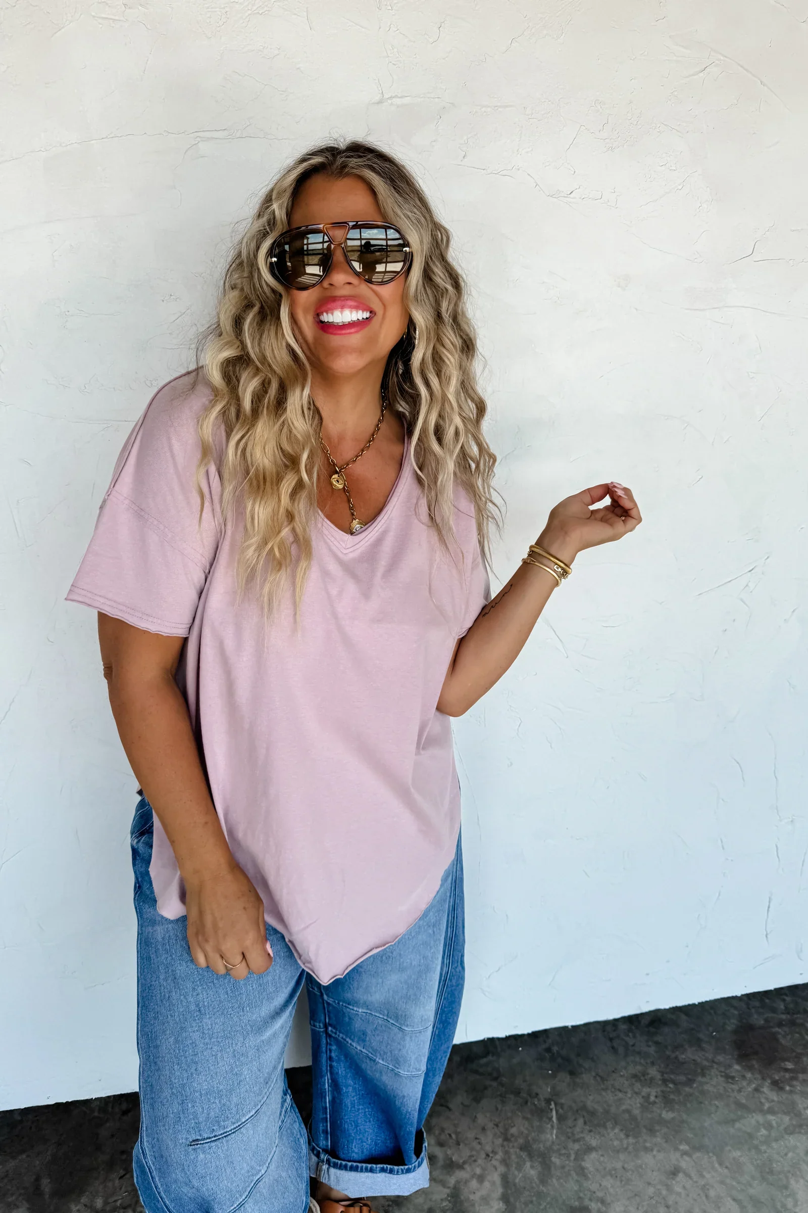 PREORDER: Joey V-Neck Washed Cotton Boyfriend Tee - Image 2