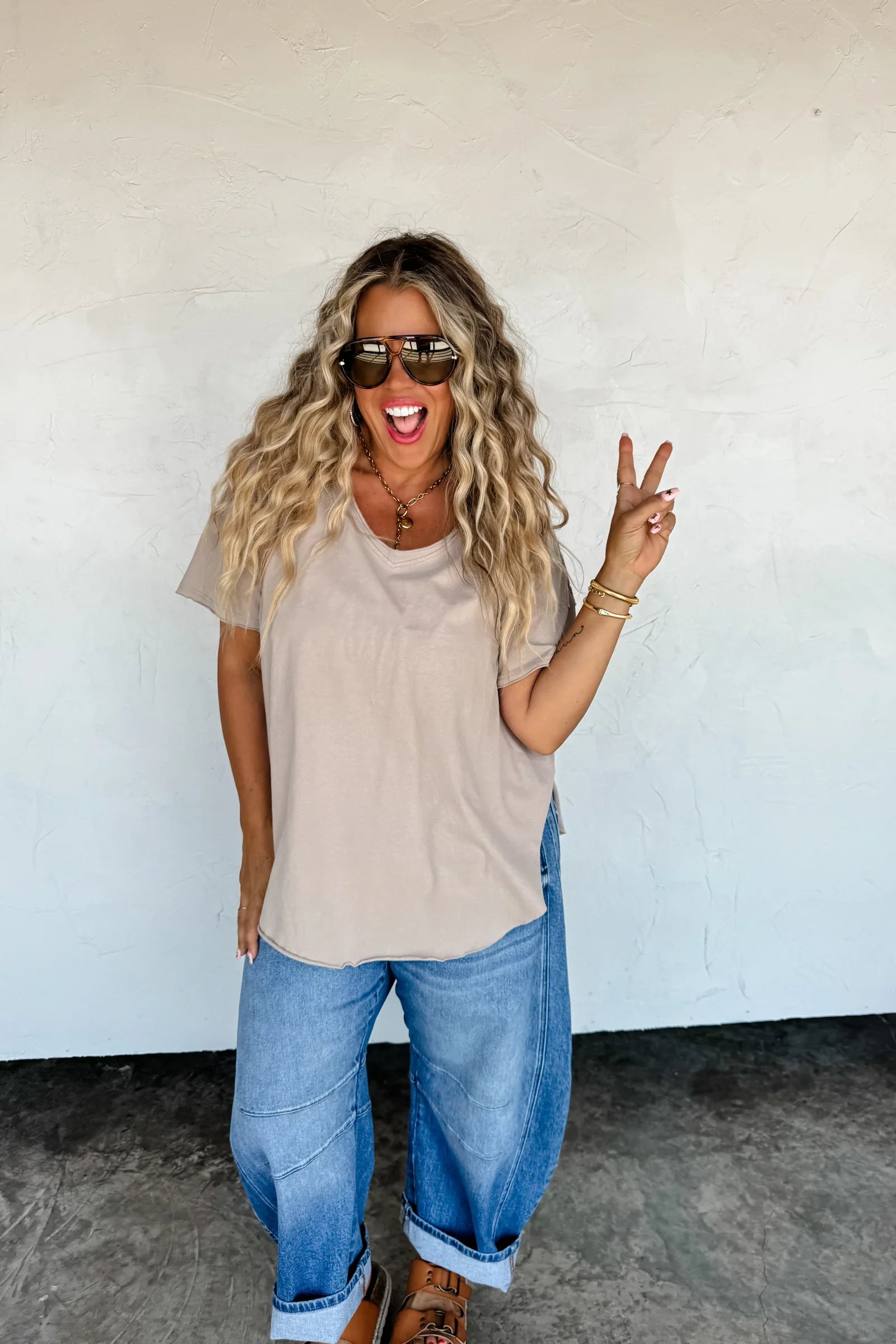PREORDER: Joey V-Neck Washed Cotton Boyfriend Tee - Image 3