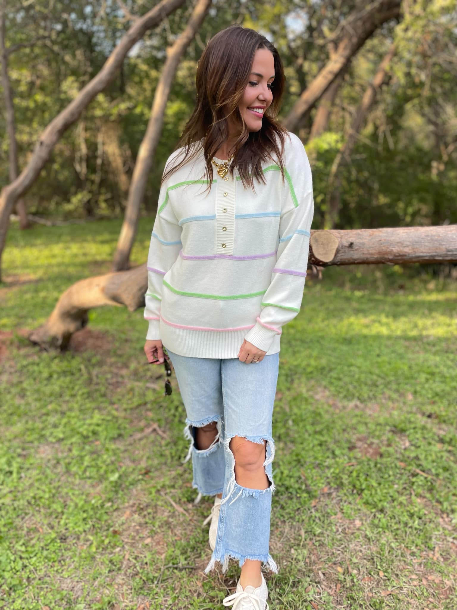 PREORDER: Just Too Good Rainbow Striped Sweater in Two Colors - Image 2