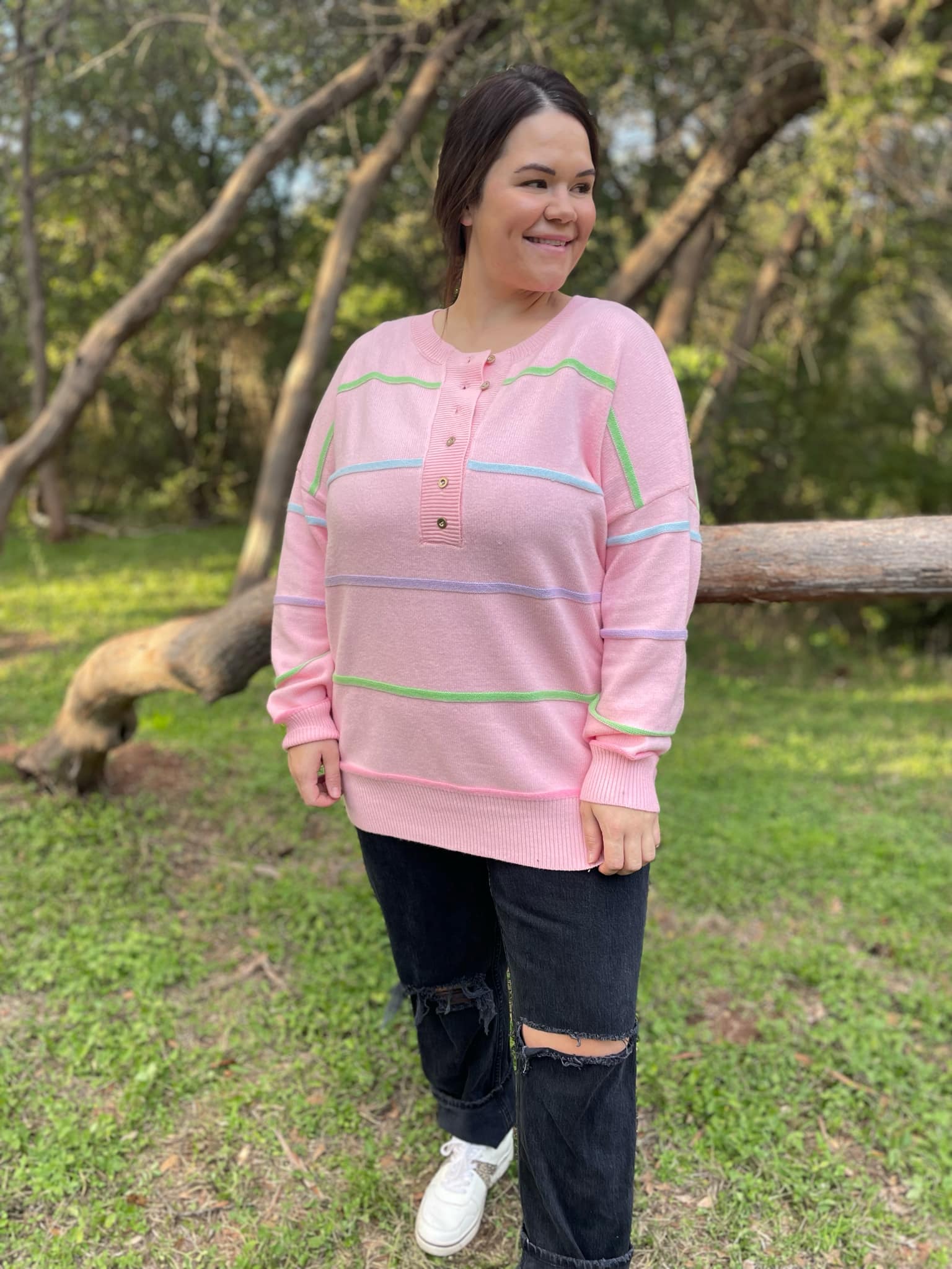 PREORDER: Just Too Good Rainbow Striped Sweater in Two Colors - Image 5