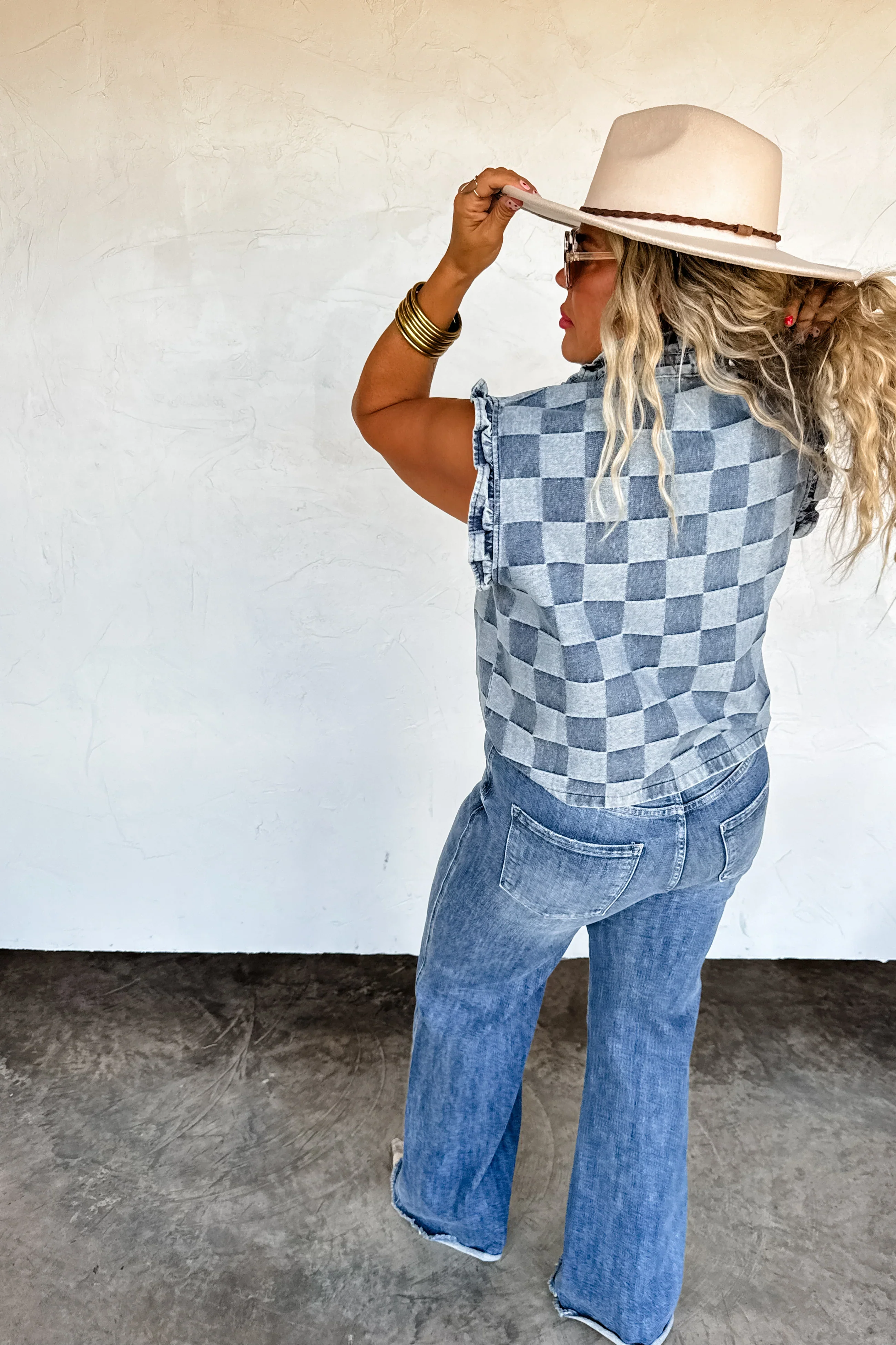 PREORDER: Lainey Checker Denim Vest - Image 4