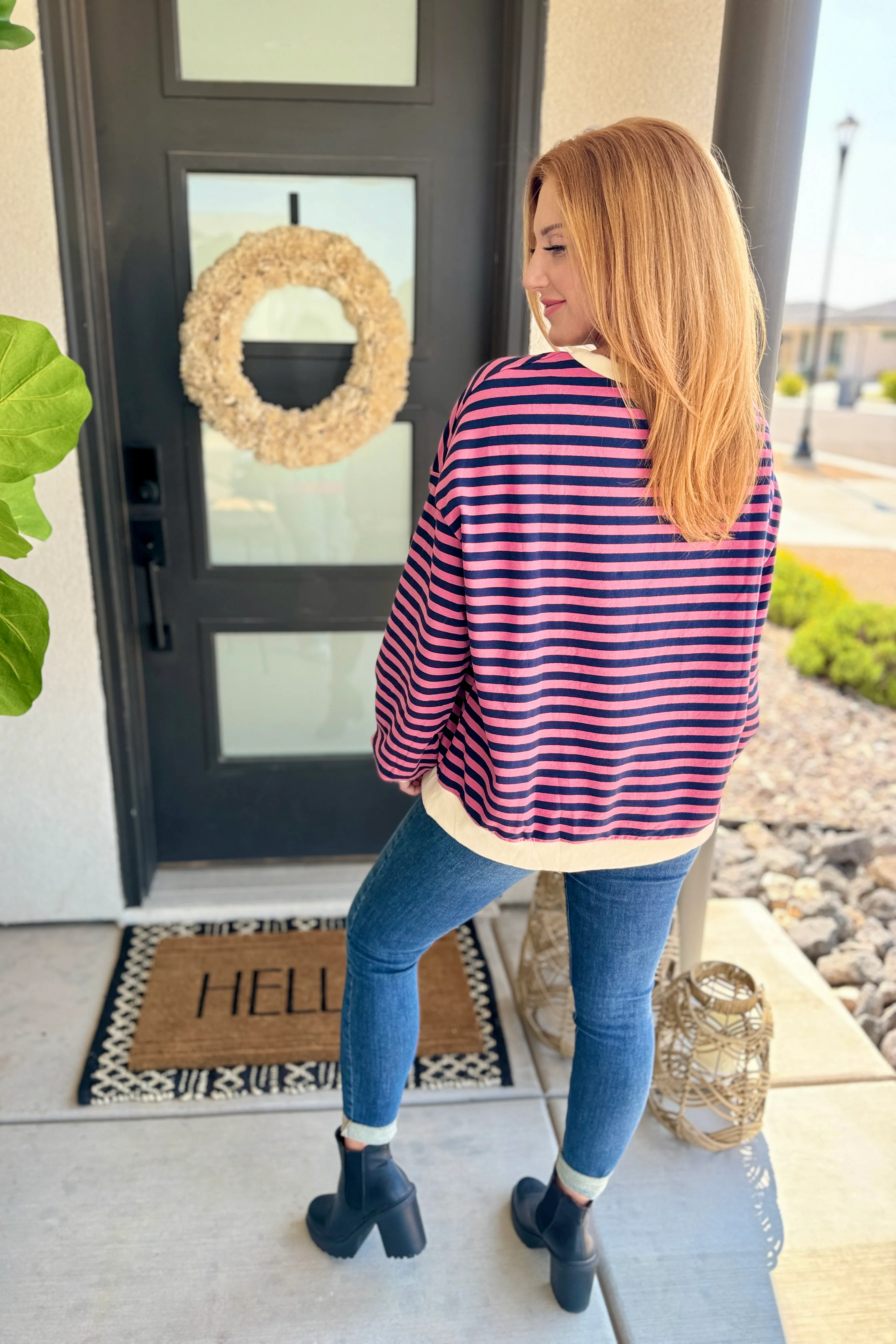 Best Selling Larson Contrast Pullover in Pink/Navy - RTS - Image 2