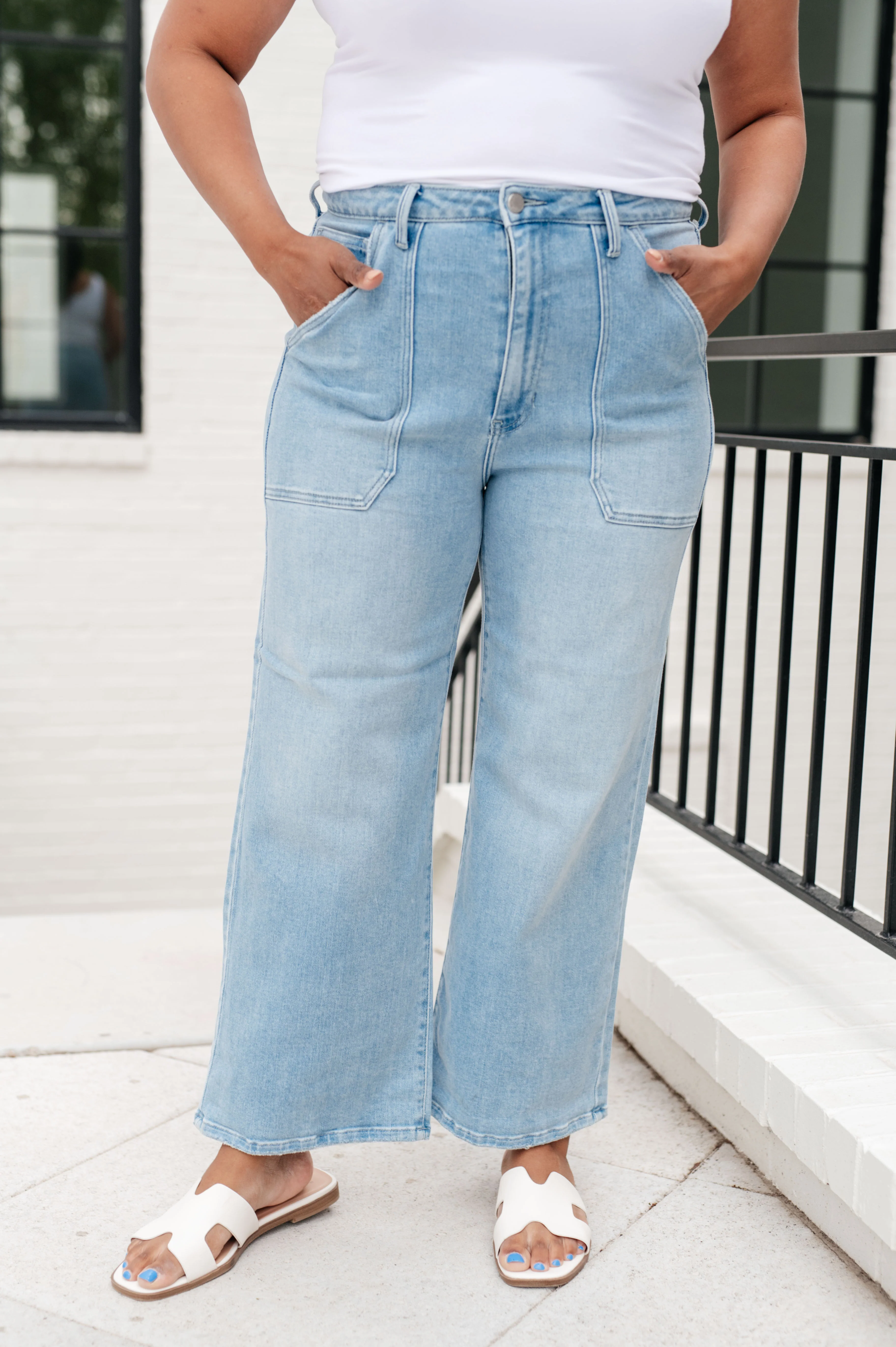 PREORDER: Patch Pocket Wide Leg Jeans in Four Colors - Image 3