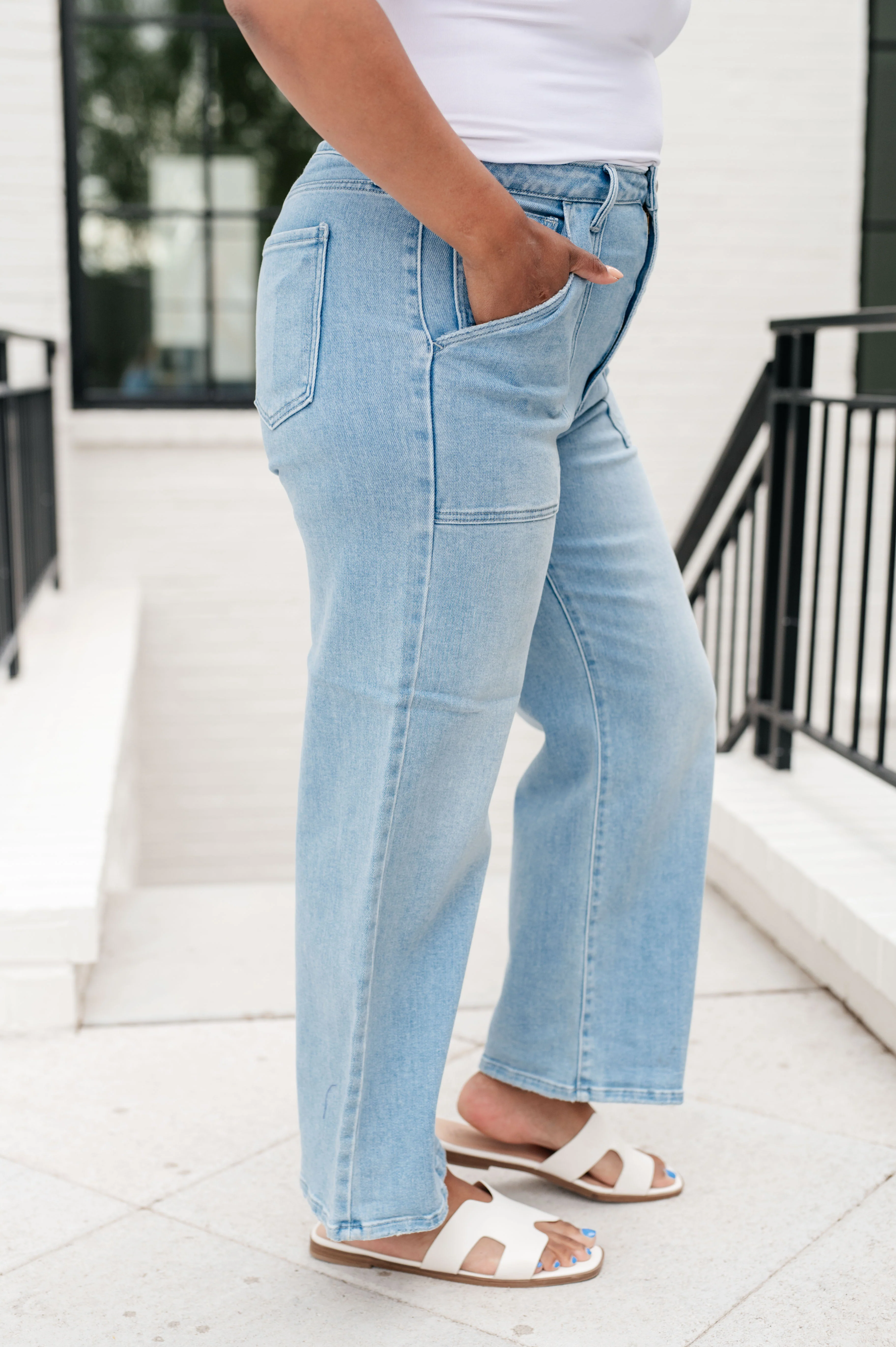 PREORDER: Patch Pocket Wide Leg Jeans in Four Colors - Image 4
