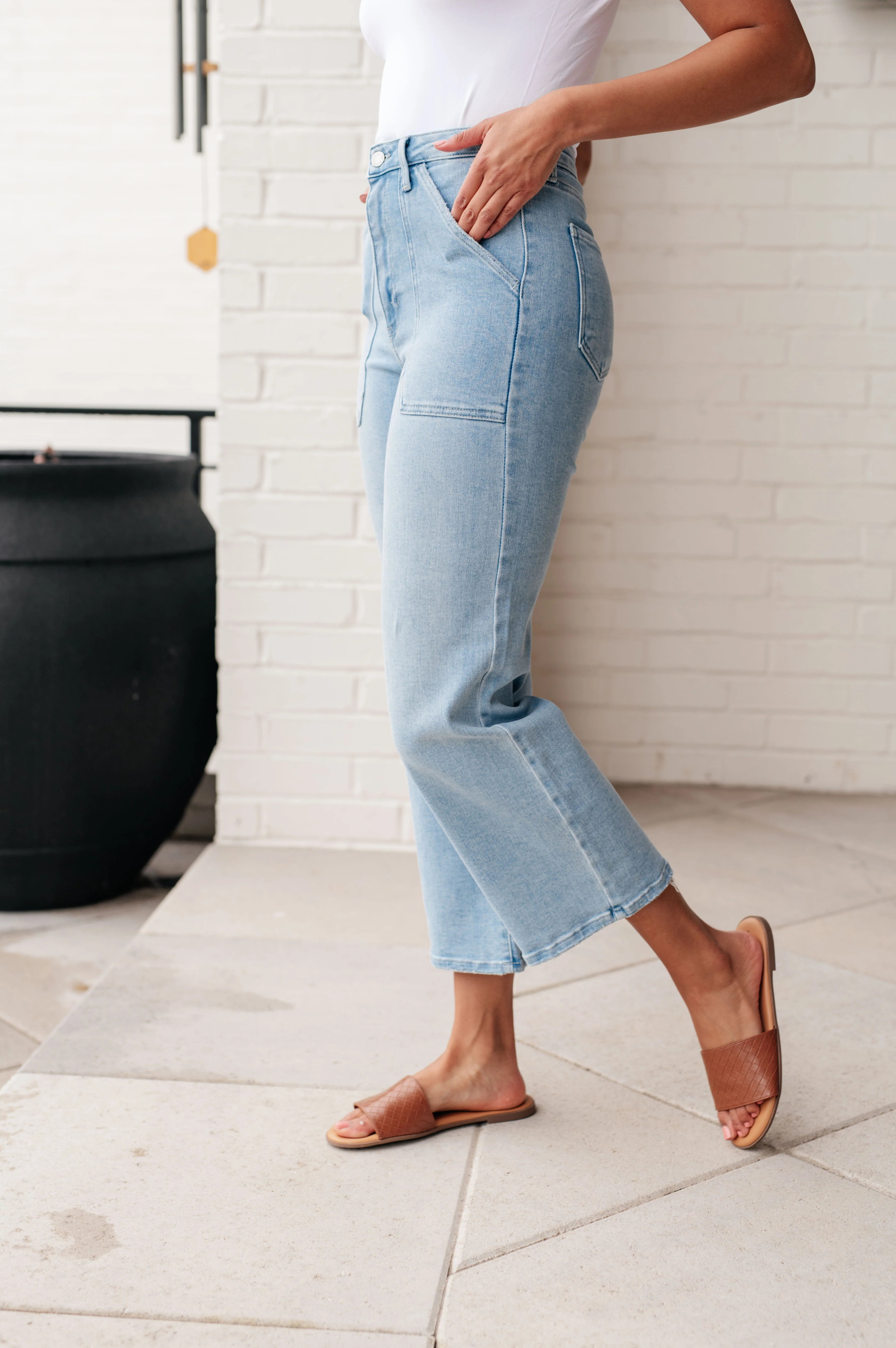 PREORDER: Patch Pocket Wide Leg Jeans in Four Colors - Image 7