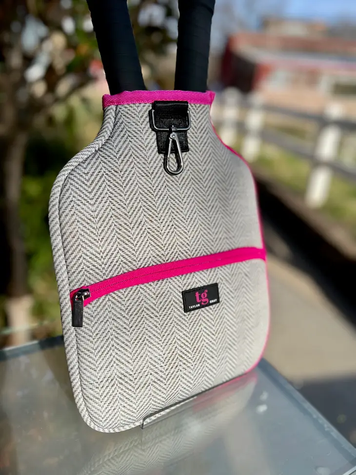 Pickleball Paddle Cover in Pink Herringbone - RTS
