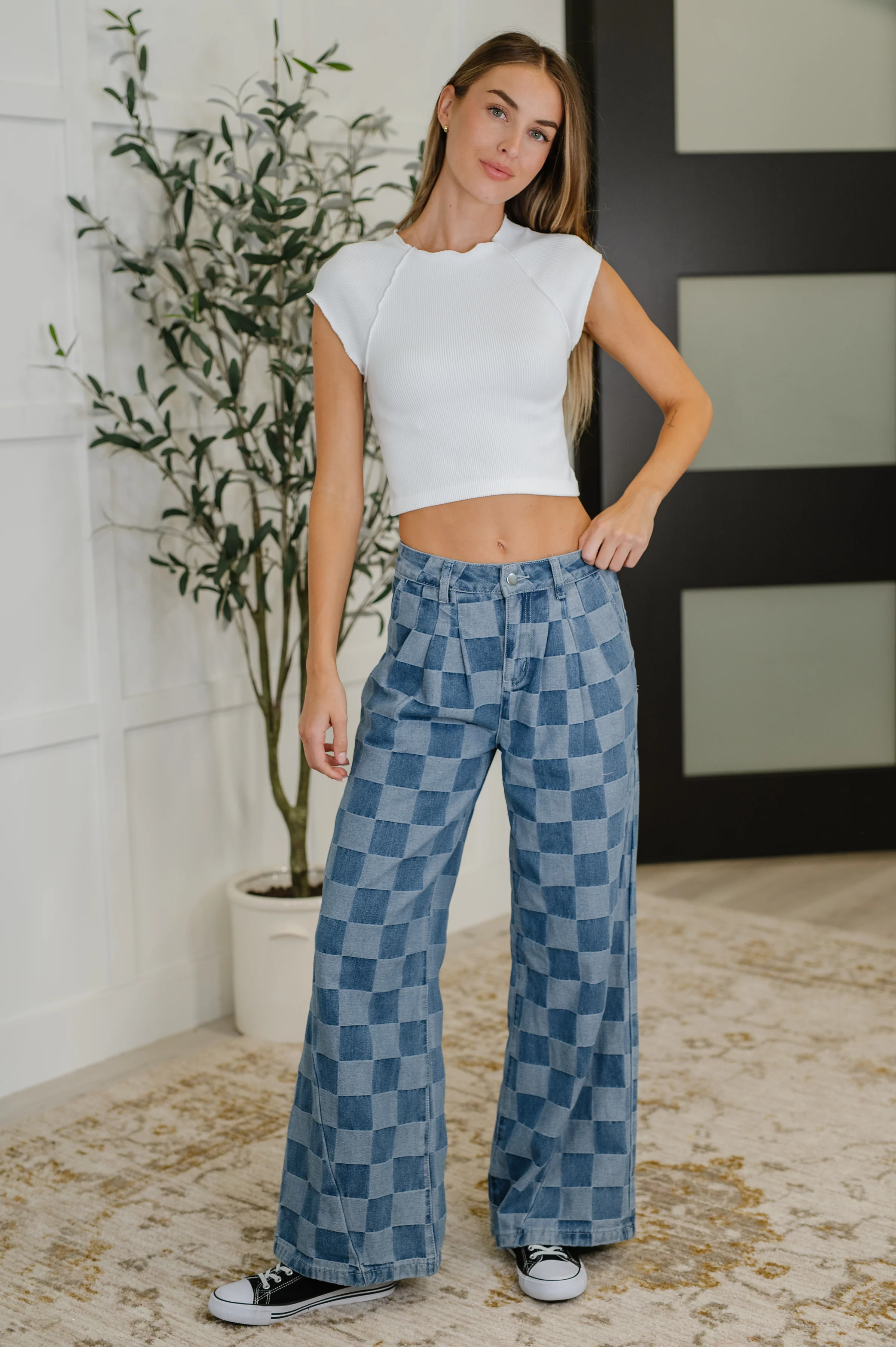 PREORDER: Please Detail Wide Leg Checkered Bottoms - Ships in 4 weeks - Image 2