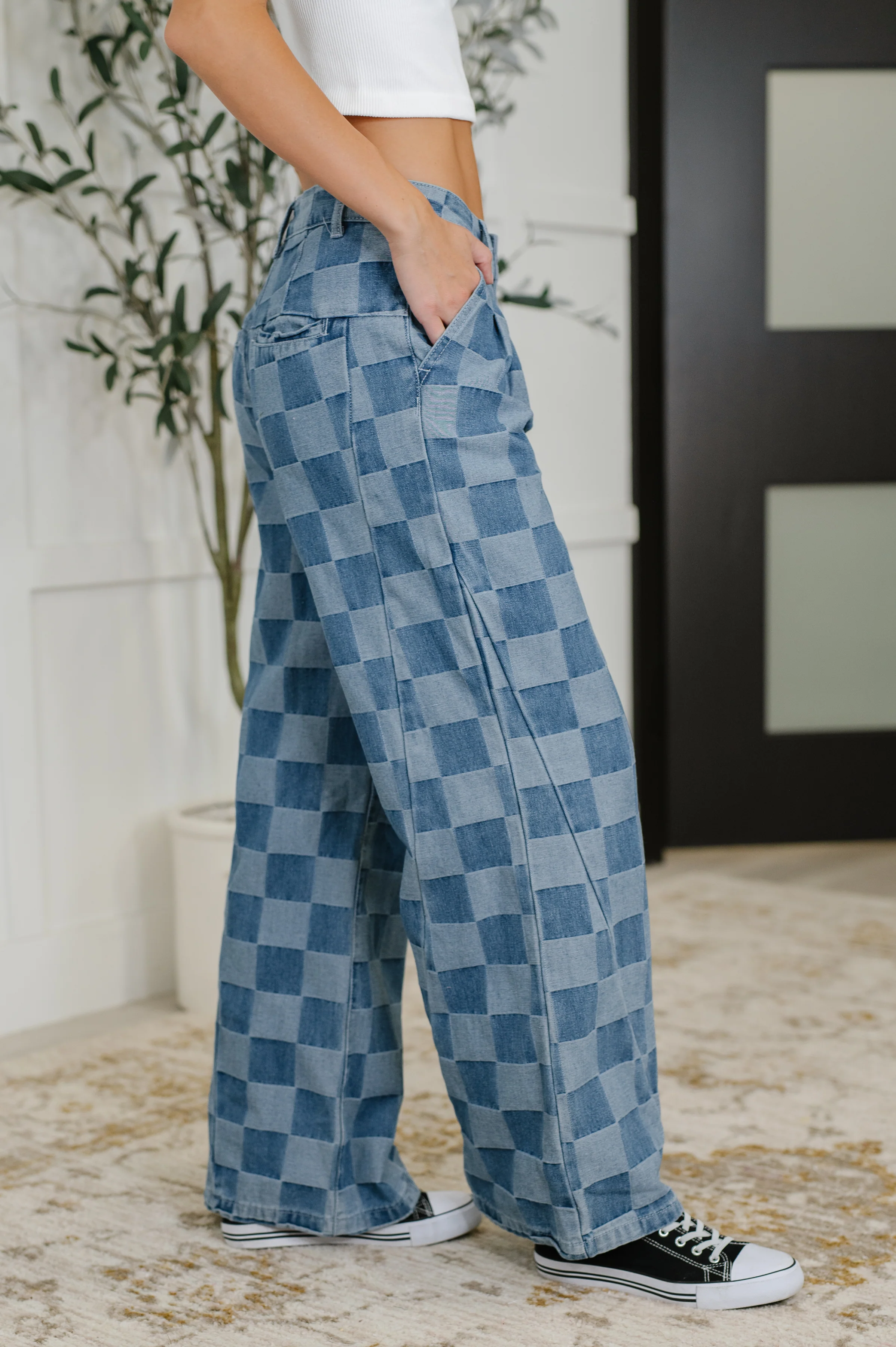 PREORDER: Please Detail Wide Leg Checkered Bottoms - Ships in 4 weeks - Image 4
