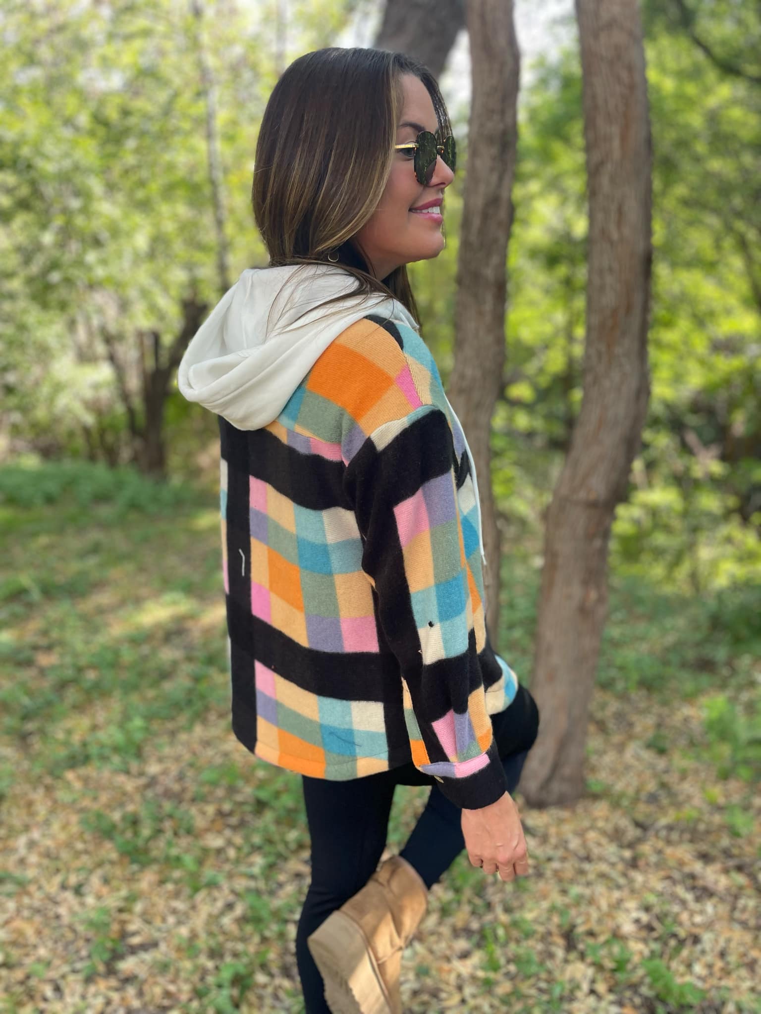 PREORDER: Rainbow Plaid Button Hoodie - Image 5