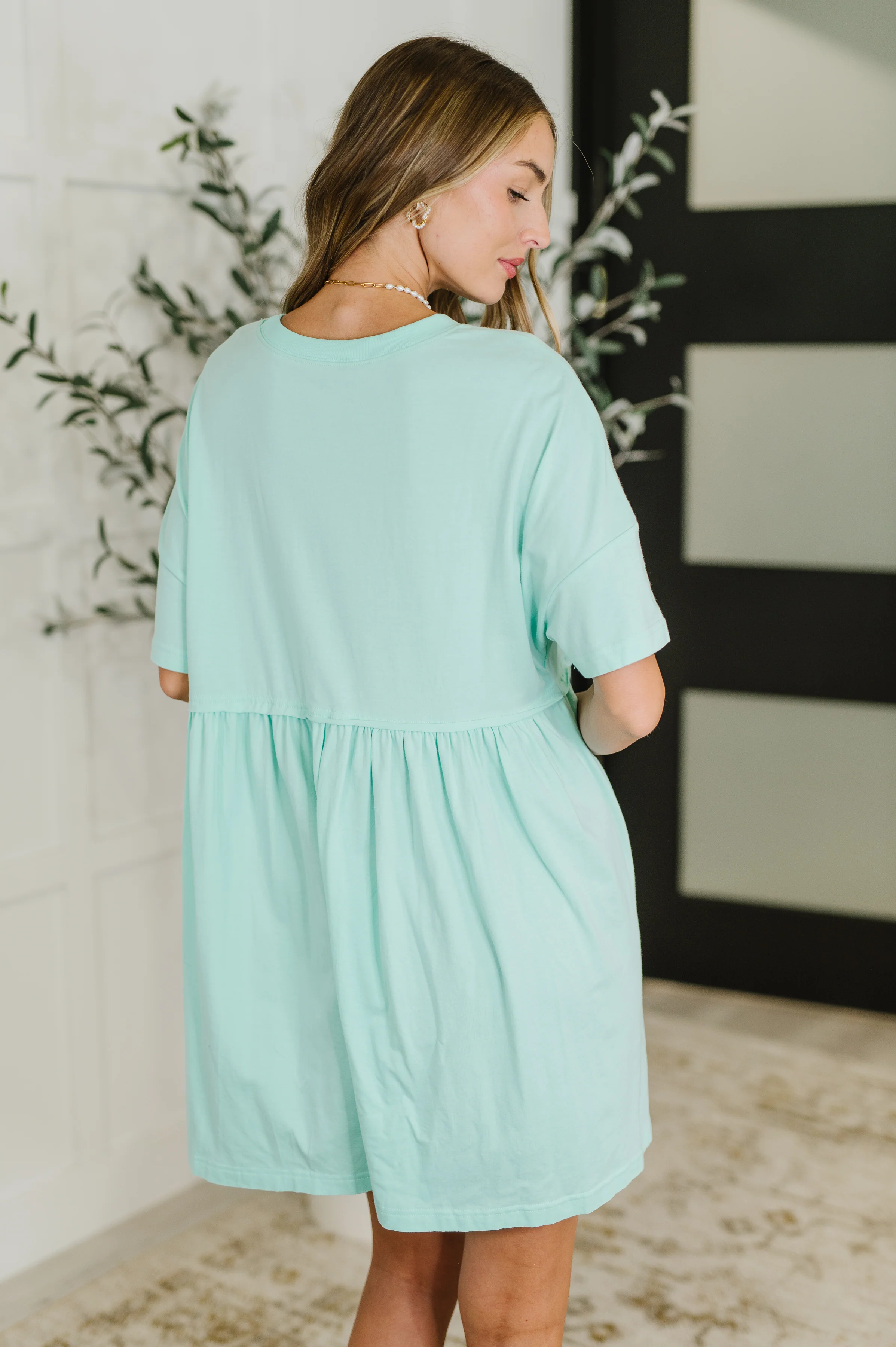 PREORDER: Relaxed Drop Shoulder Dress in Aqua - Ships in 2-3 weeks - Image 5