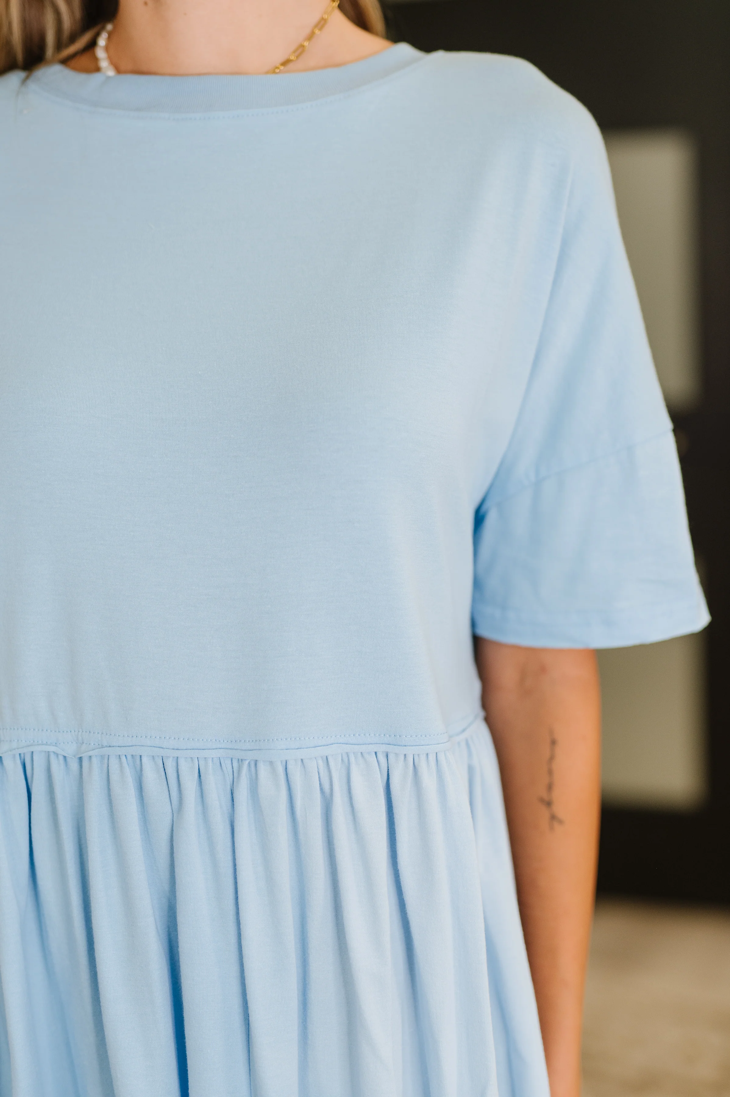 PREORDER: Relaxed Drop Shoulder Dress in Light Blue - Ships in 2-3 weeks - Image 3