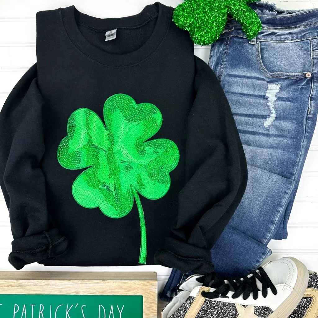 PREORDER: Shamrock Sequin Patch Sweatshirt in Two Colors - Image 2