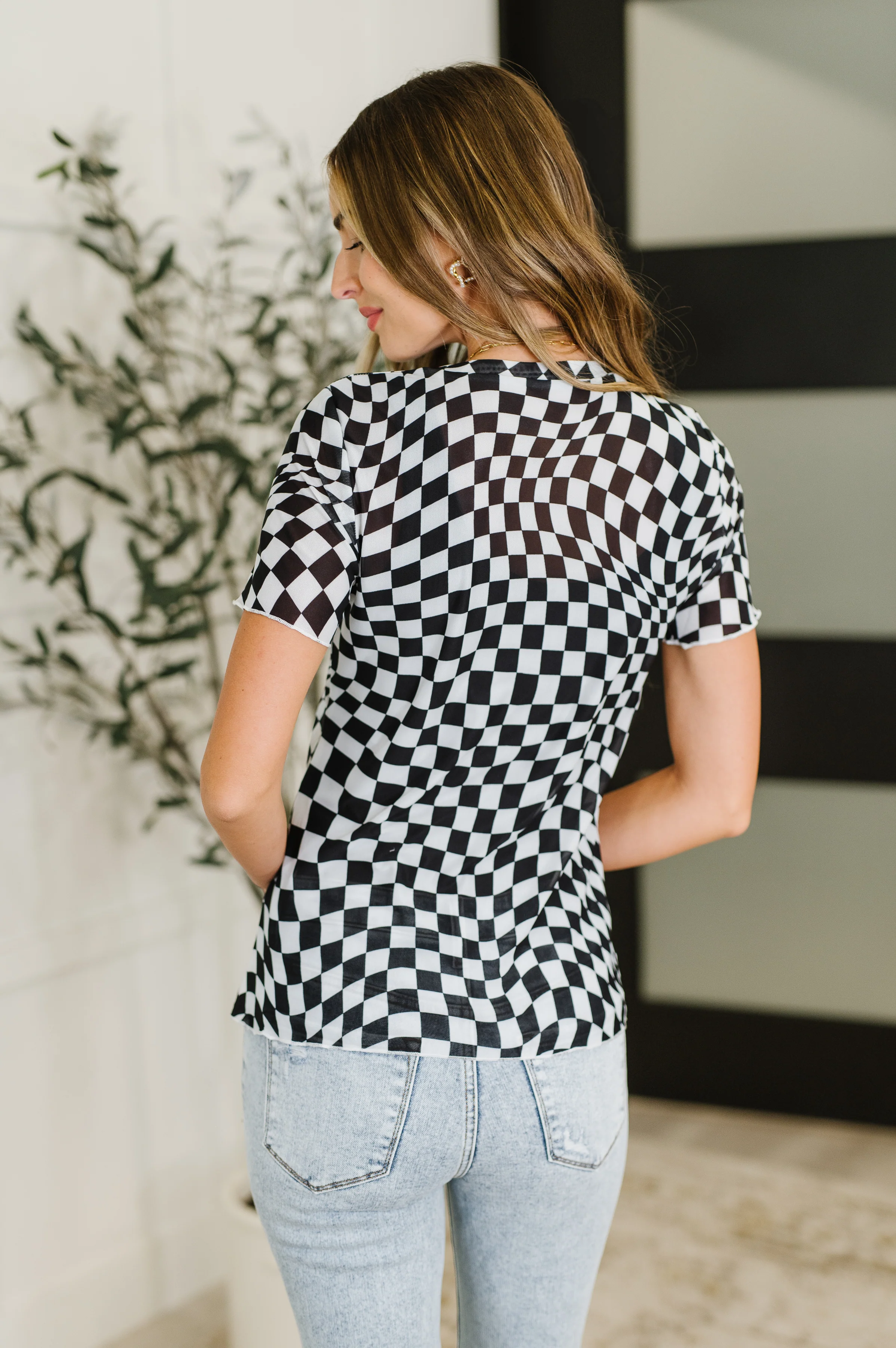 PREORDER: Sheer Checkered Layering Short Sleeve Top - Ships in 2-3 weeks - Image 4
