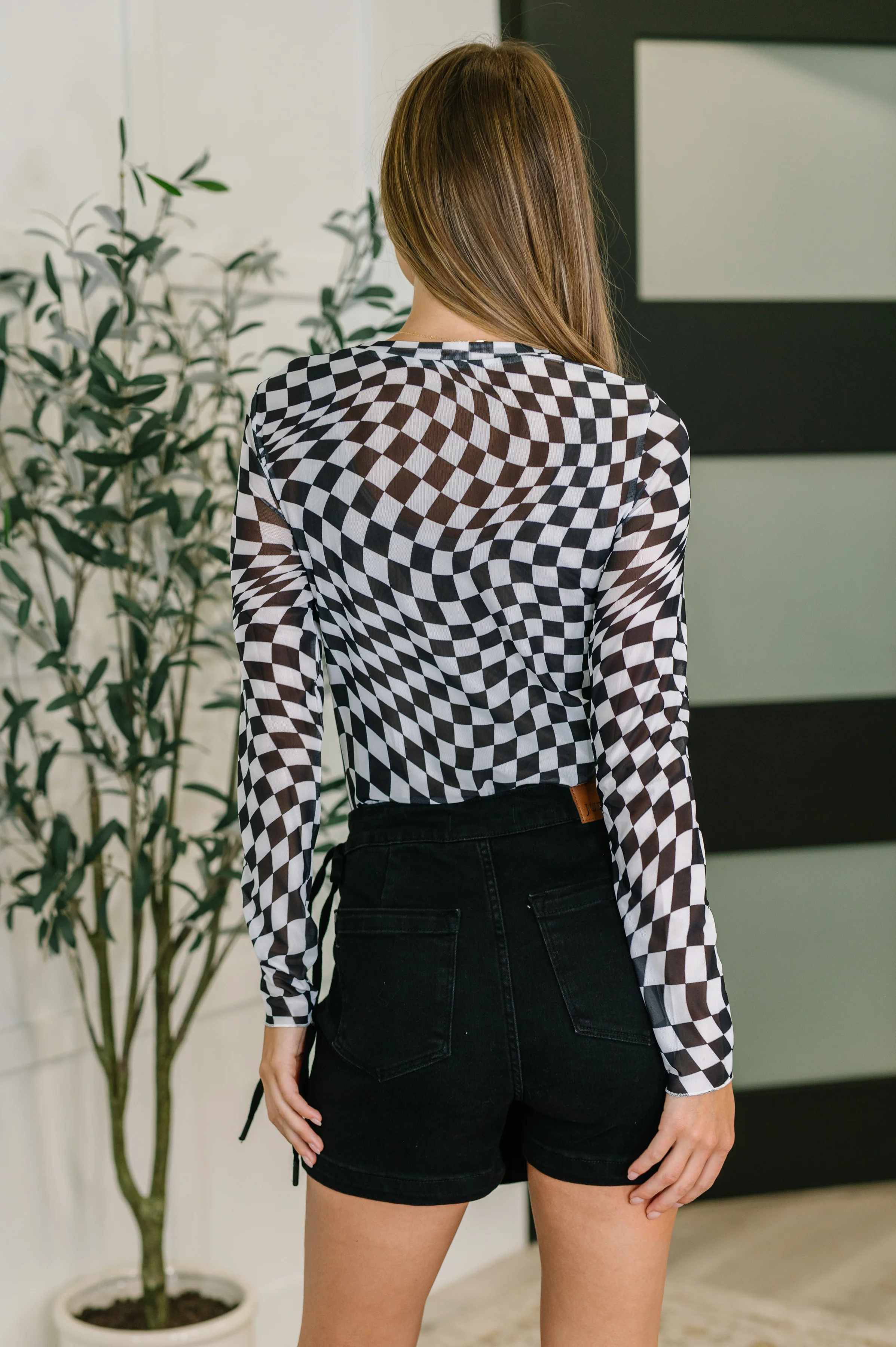PREORDER: Sheer Long Sleeve Checkered Layering Top in Three Colors - Ships in 4 weeks - Image 7
