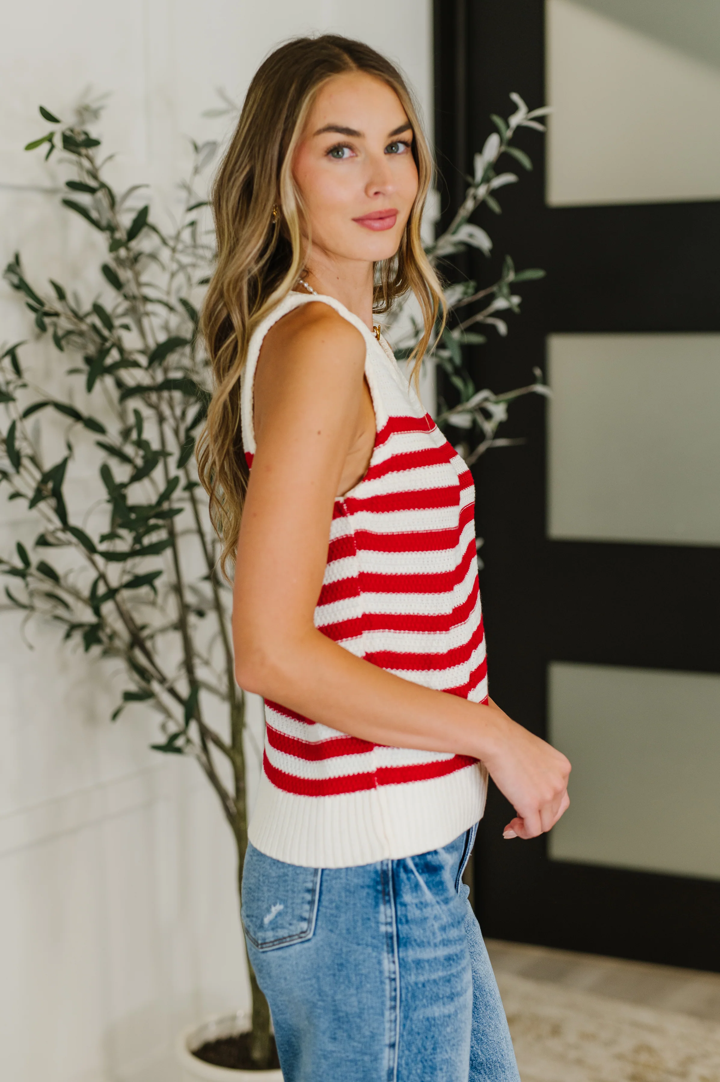 PREORDER: Textured Knit Tank in Red and White Stripe - Ships in 2-3 weeks - Image 4