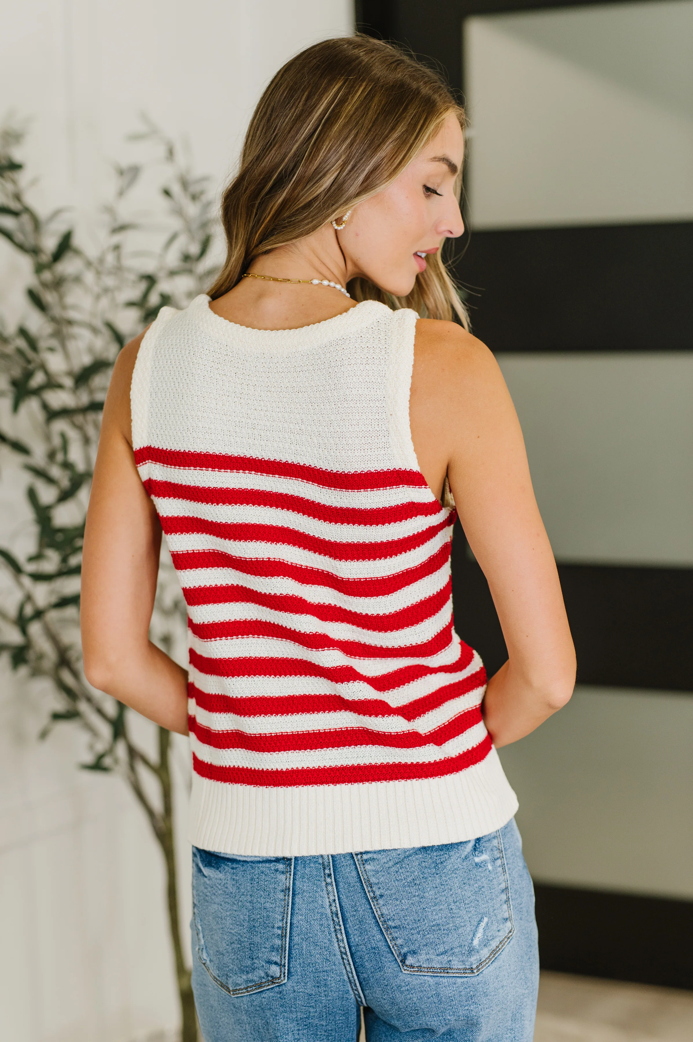 PREORDER: Textured Knit Tank in Red and White Stripe - Ships in 2-3 weeks - Image 5