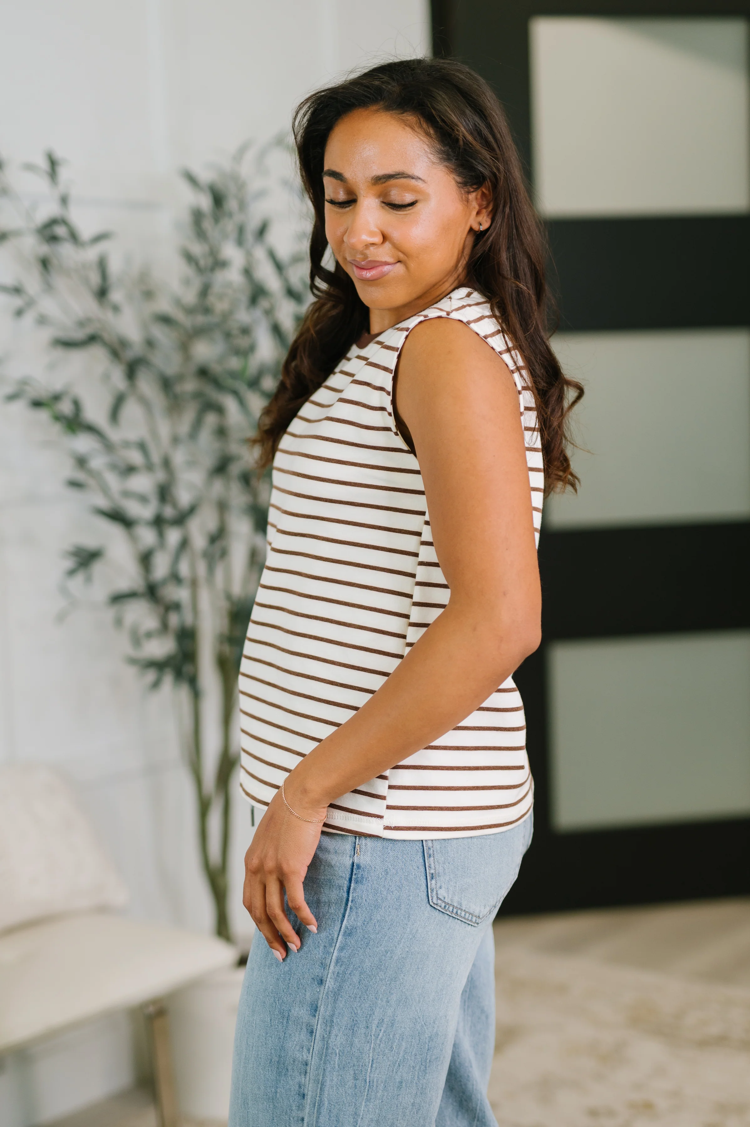 Quite Intimately Striped Muscle Tee in Brown - 5/5/2026 NEW - Image 5