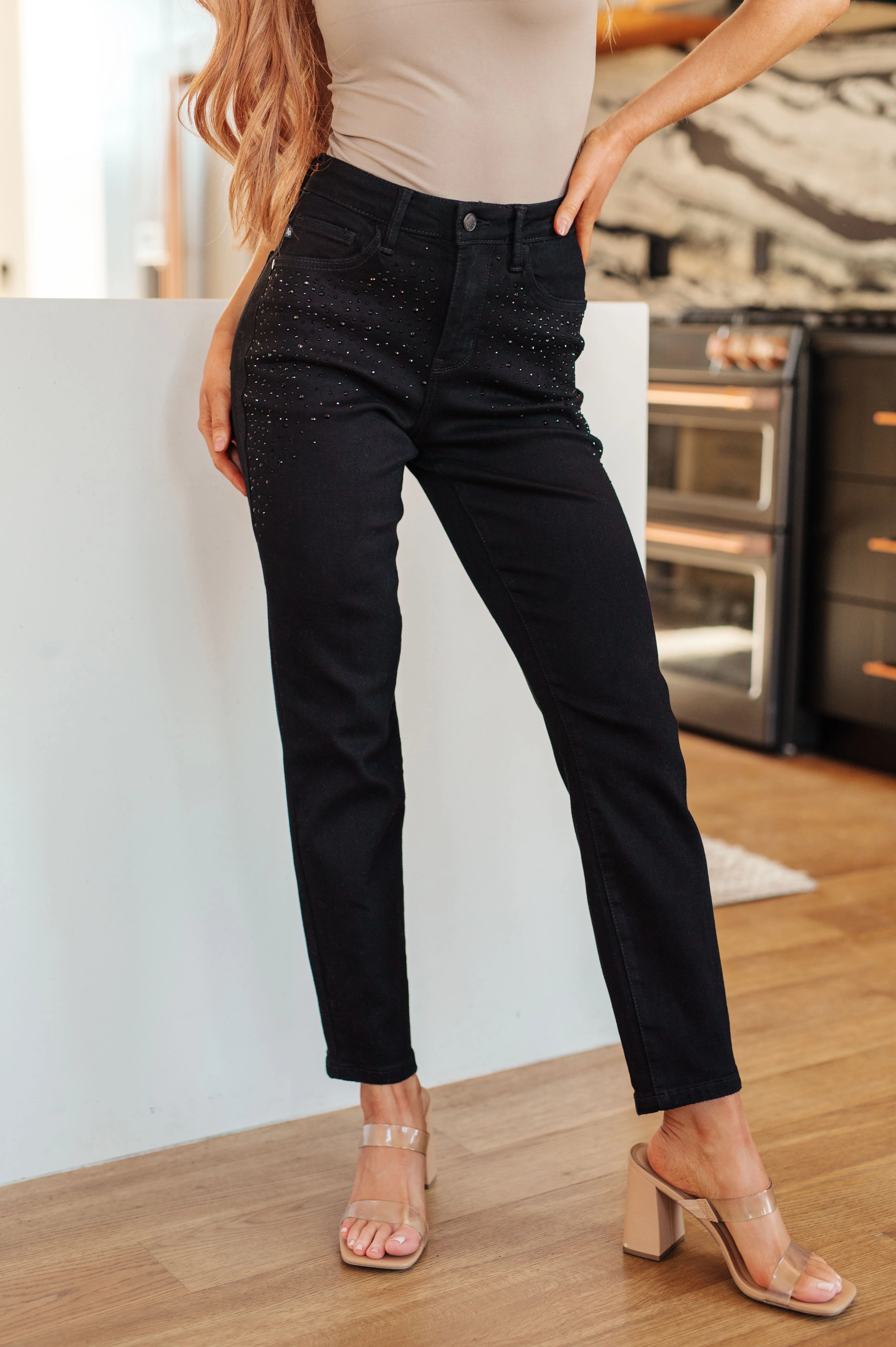 Reese Rhinestone Slim Fit Jeans in Black - 12/13/2023 - Image 4