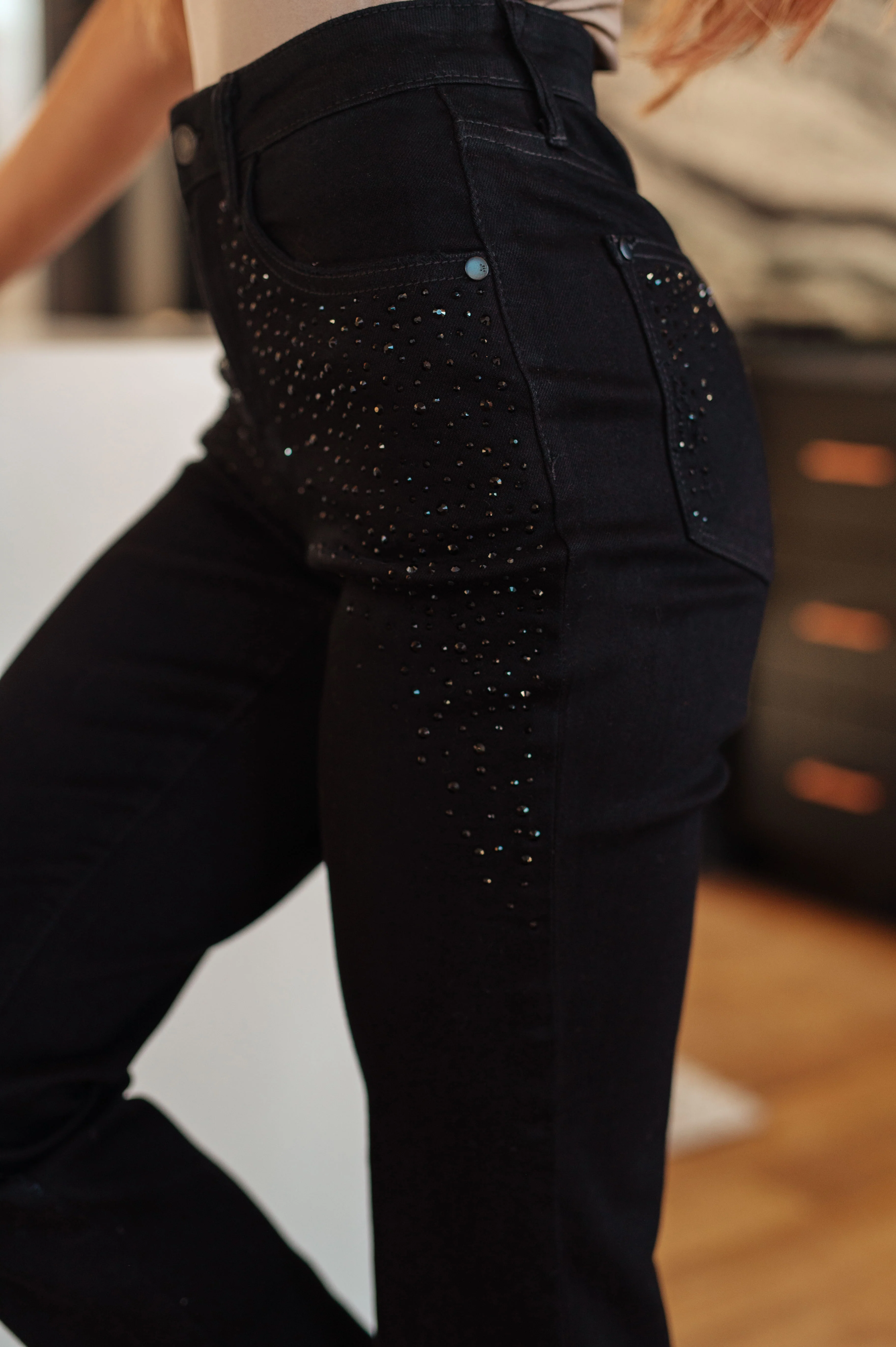 Reese Rhinestone Slim Fit Jeans in Black - 12/13/2023 - Image 6