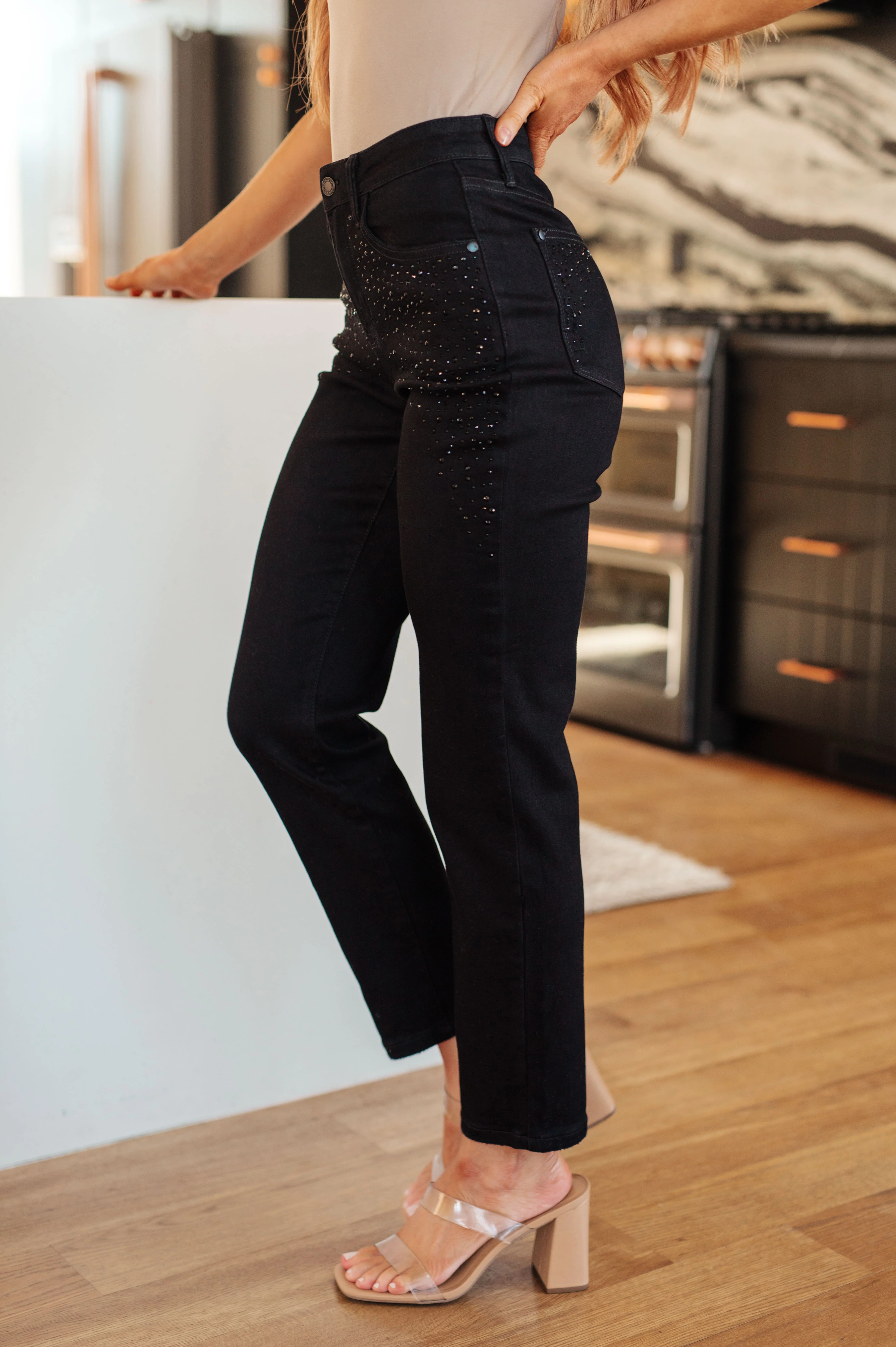 Reese Rhinestone Slim Fit Jeans in Black - 12/13/2023 - Image 8