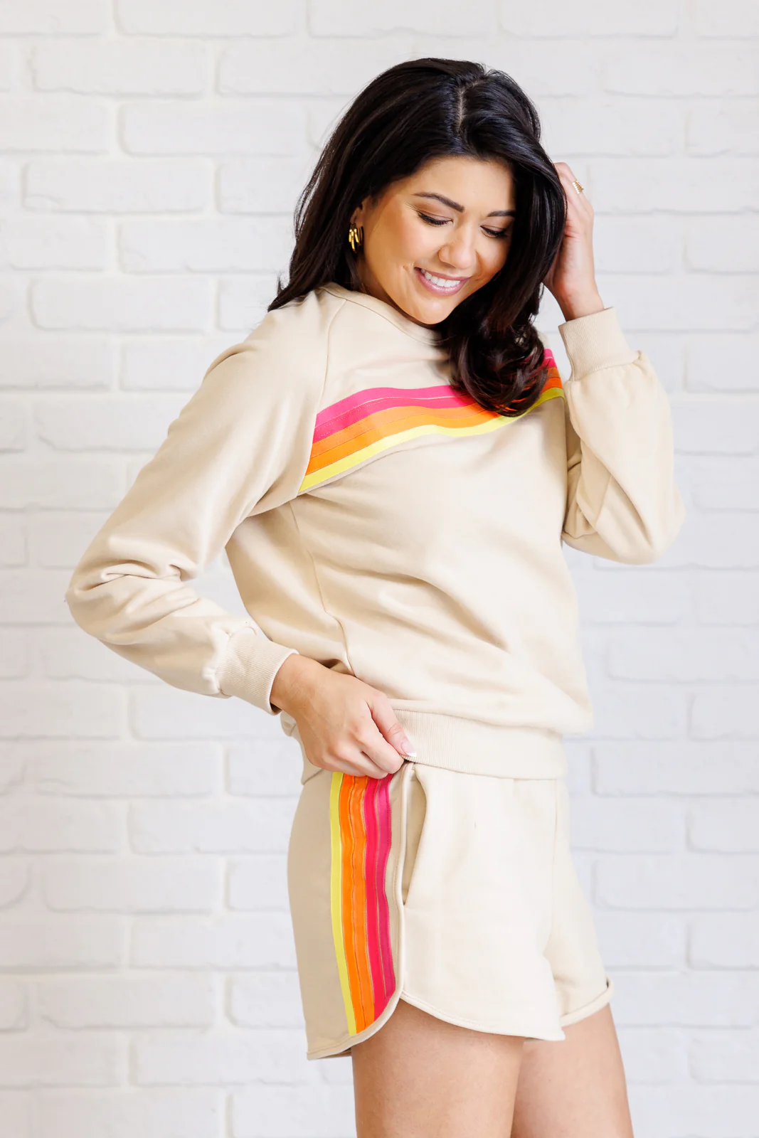 Retro Rainbow Shorts Set in Tan - 7/31/2025 - Image 7