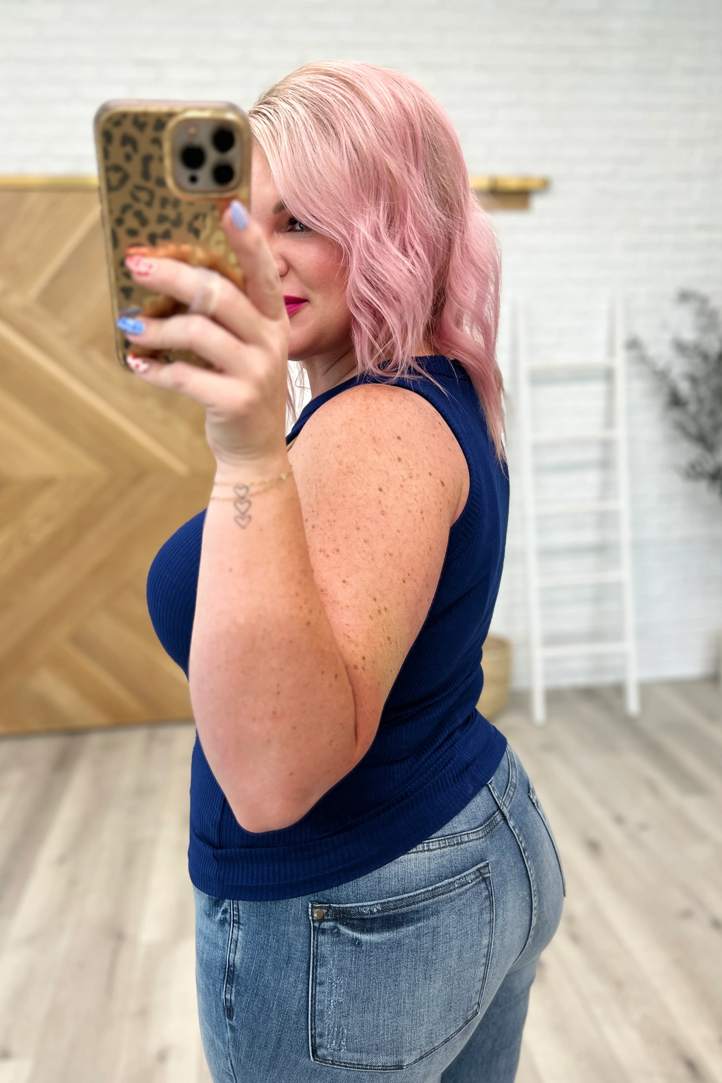 Ribbed Scoop Tank Top in Light Navy - 8/2/2023 - Image 4