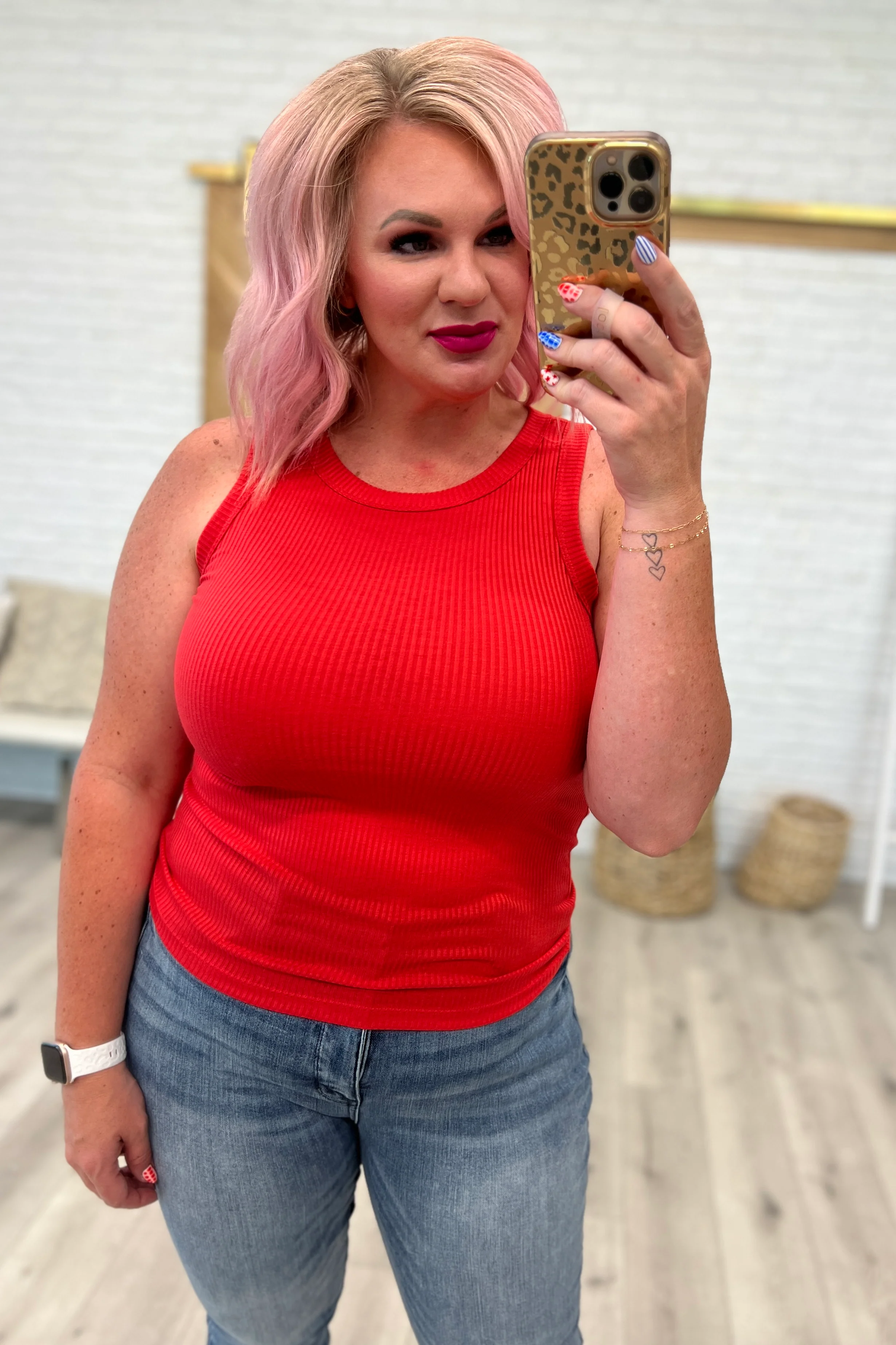 Ribbed Scoop Tank Top in Light Red - 8/2/2023