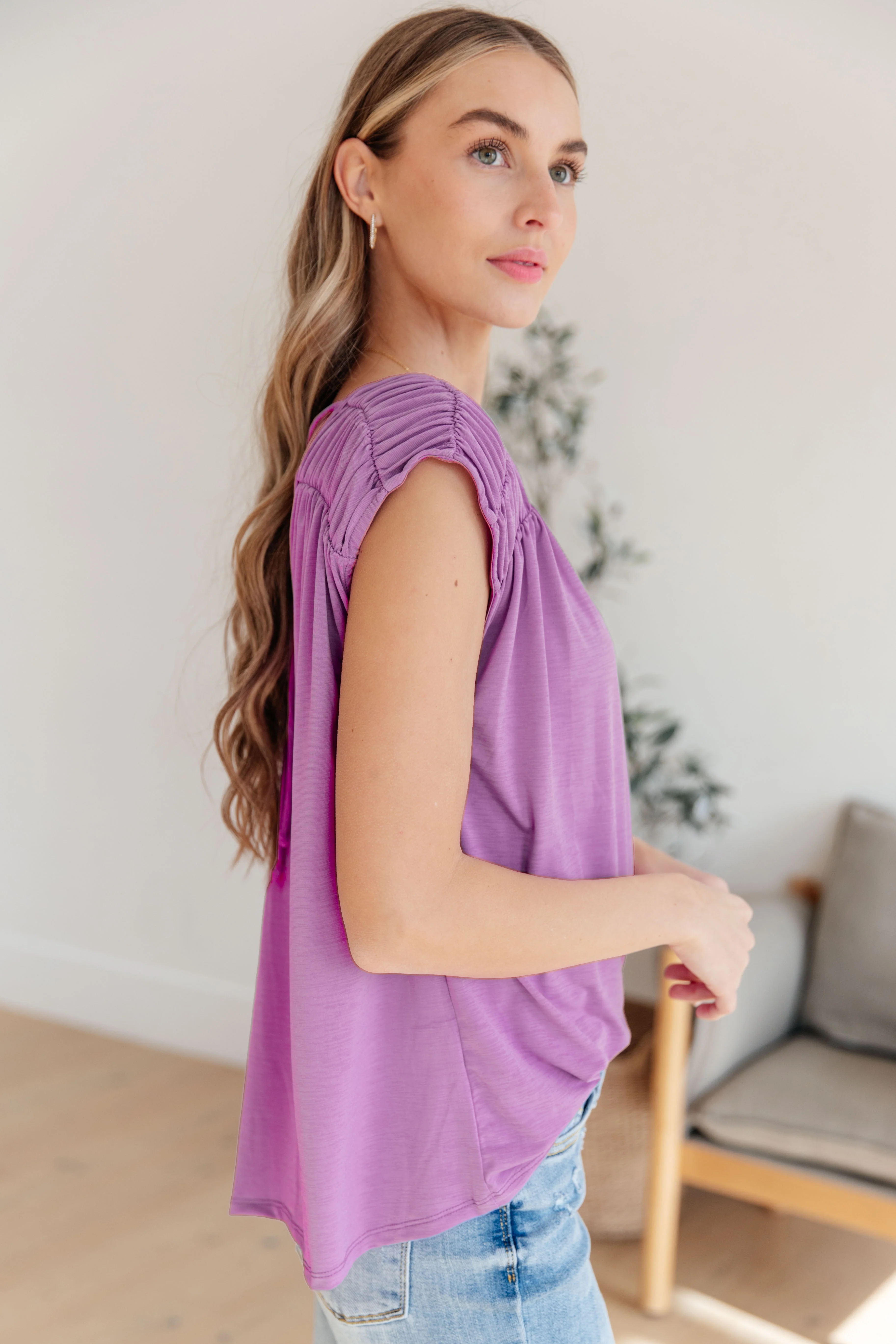 Ruched Cap Sleeve Top in Lavender - 3/22/2024 - Image 5