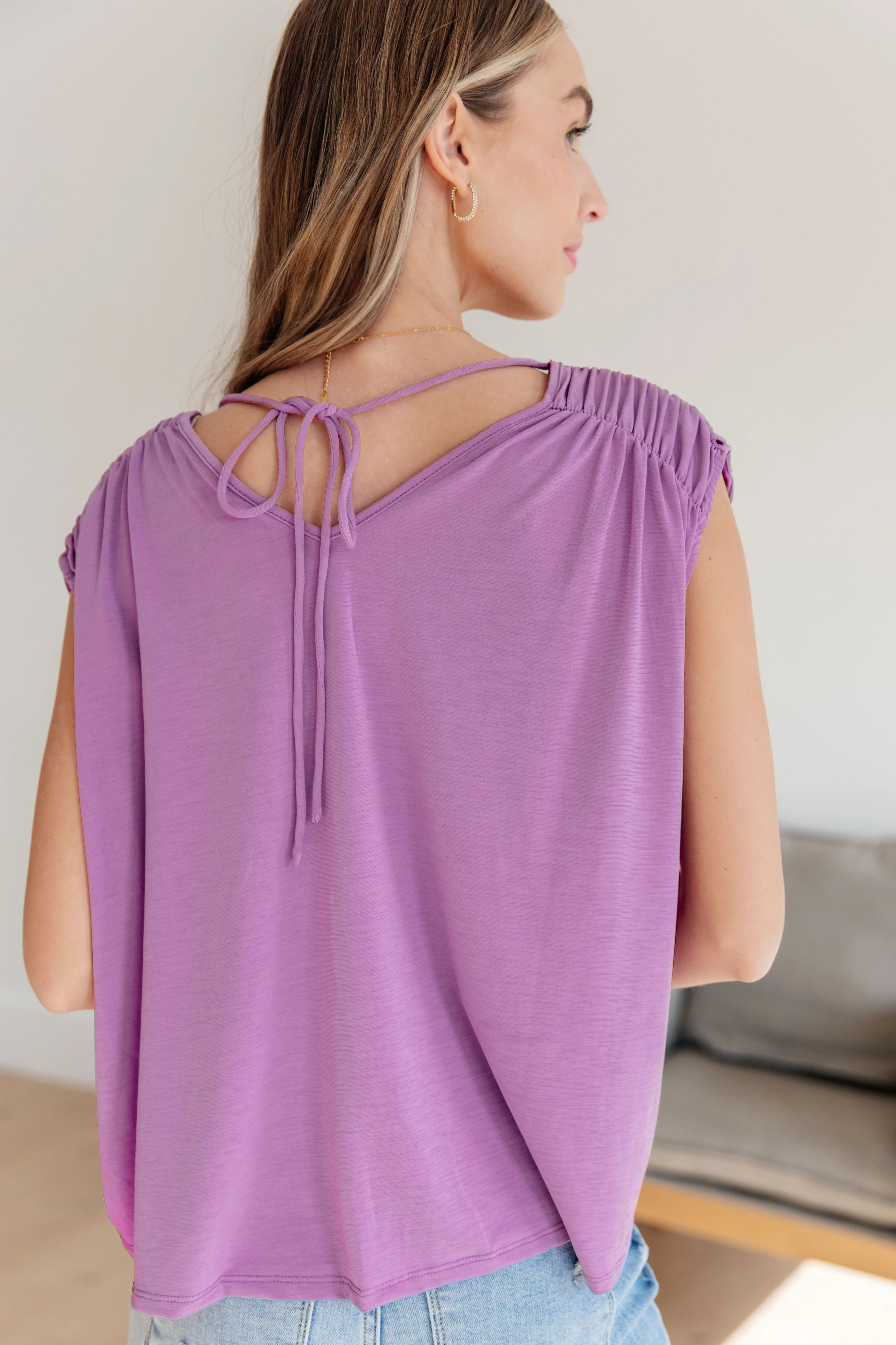 Ruched Cap Sleeve Top in Lavender - 3/22/2024 - Image 7