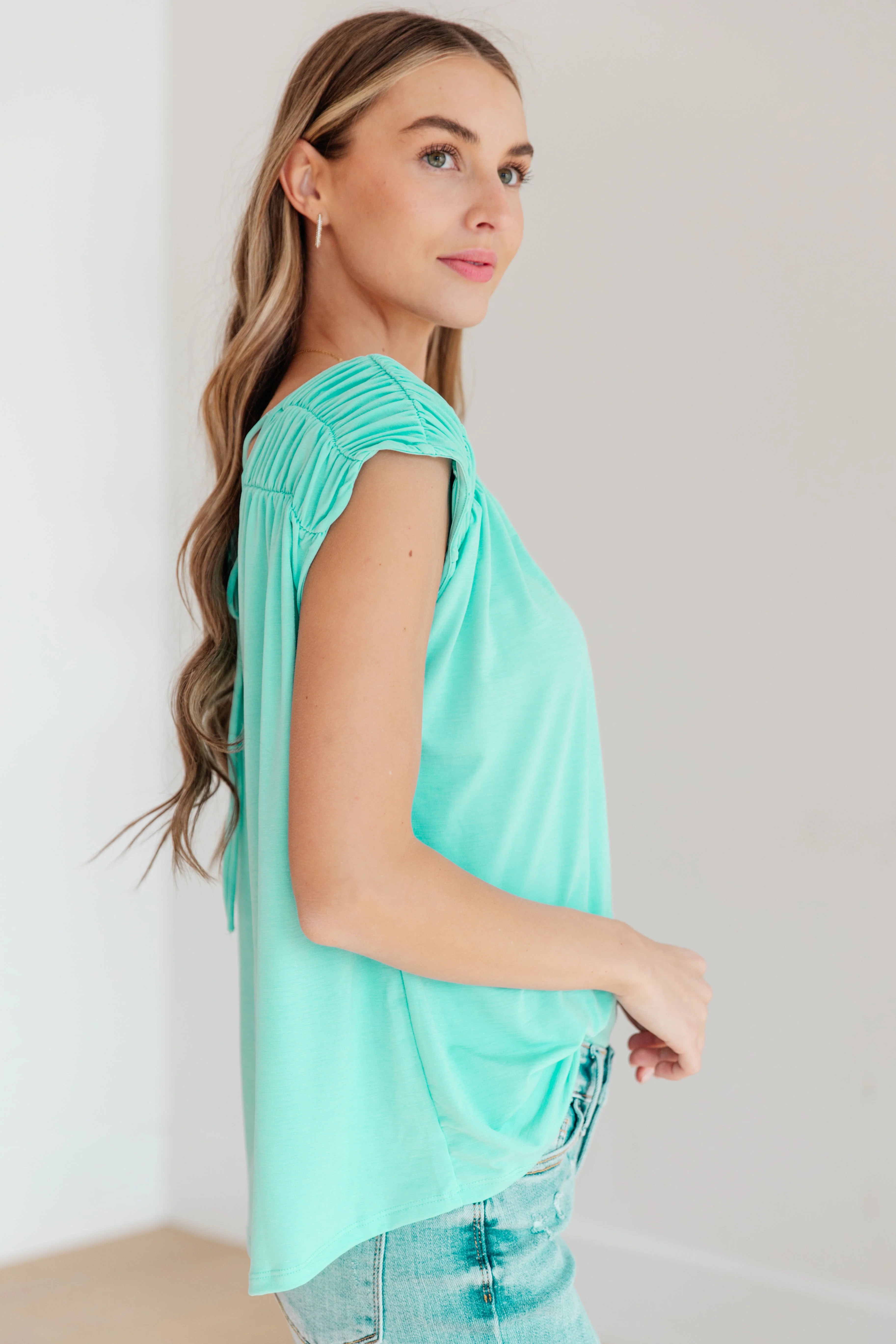 Ruched Cap Sleeve Top in Neon Blue - 3/22/2024 - Image 6