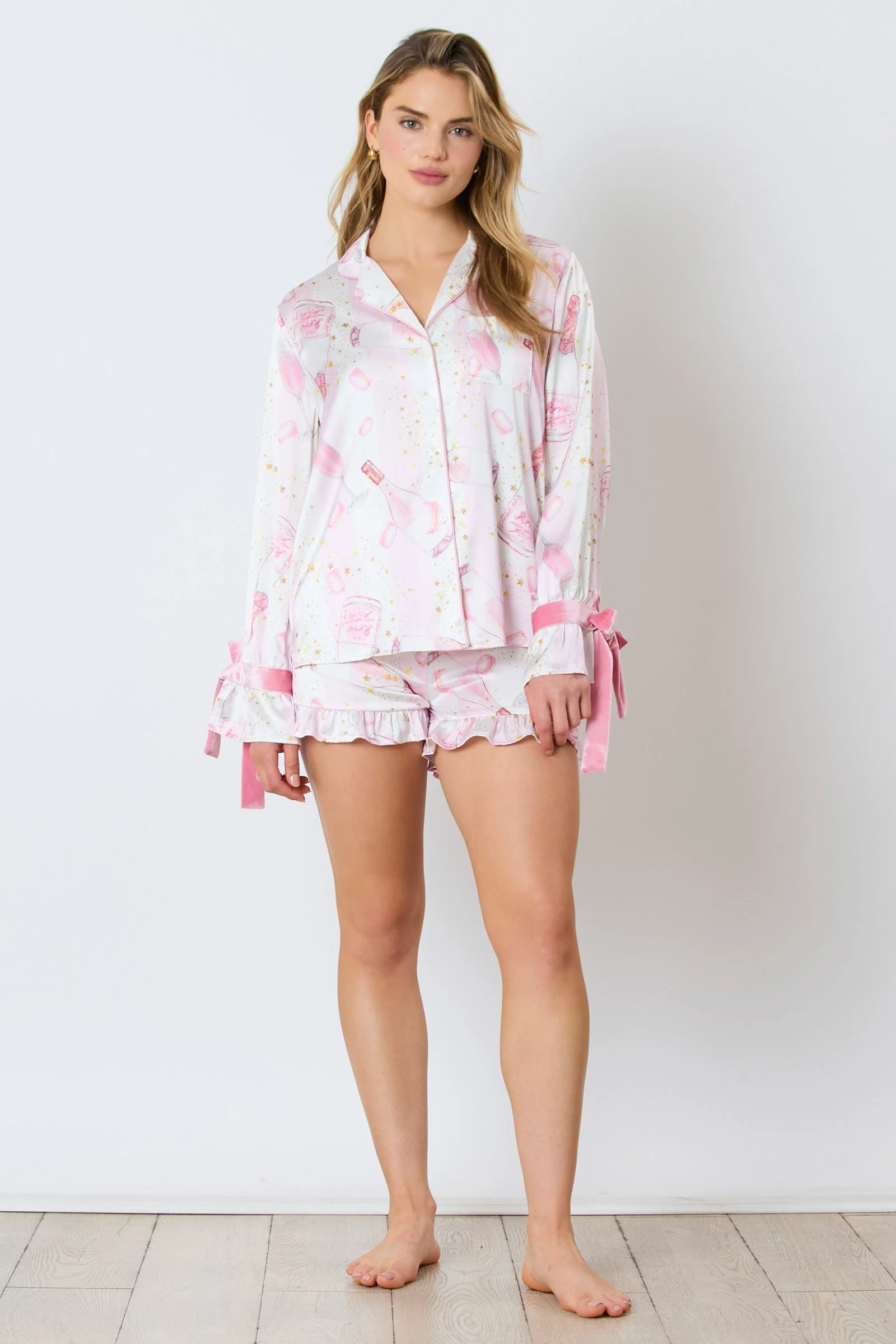 Satin Champagne Long Sleeve Pajama Top - Image 6