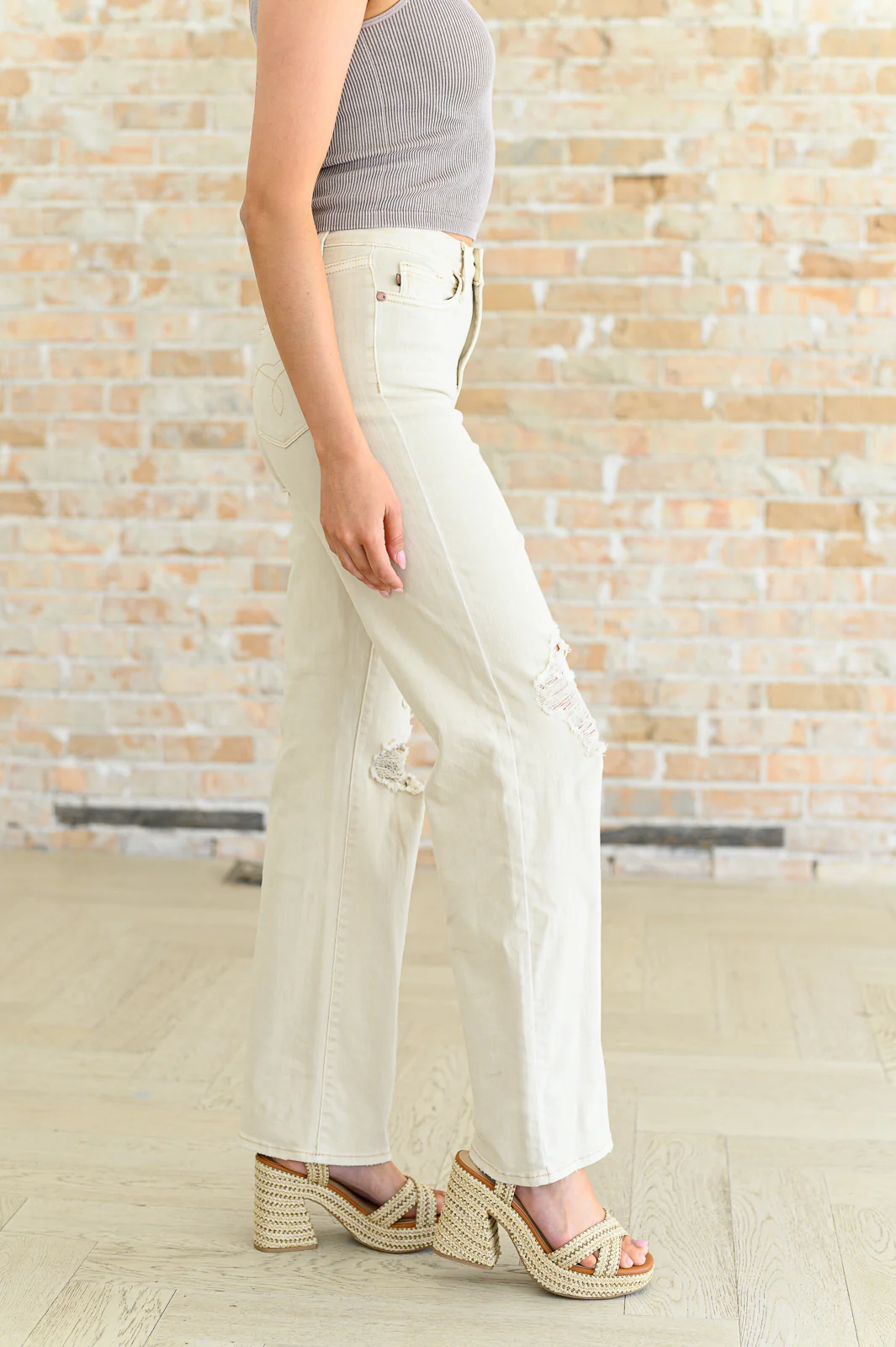 Selena High Rise Distressed 90's Straight Jeans in Bone - 5/22/2024 - Image 6