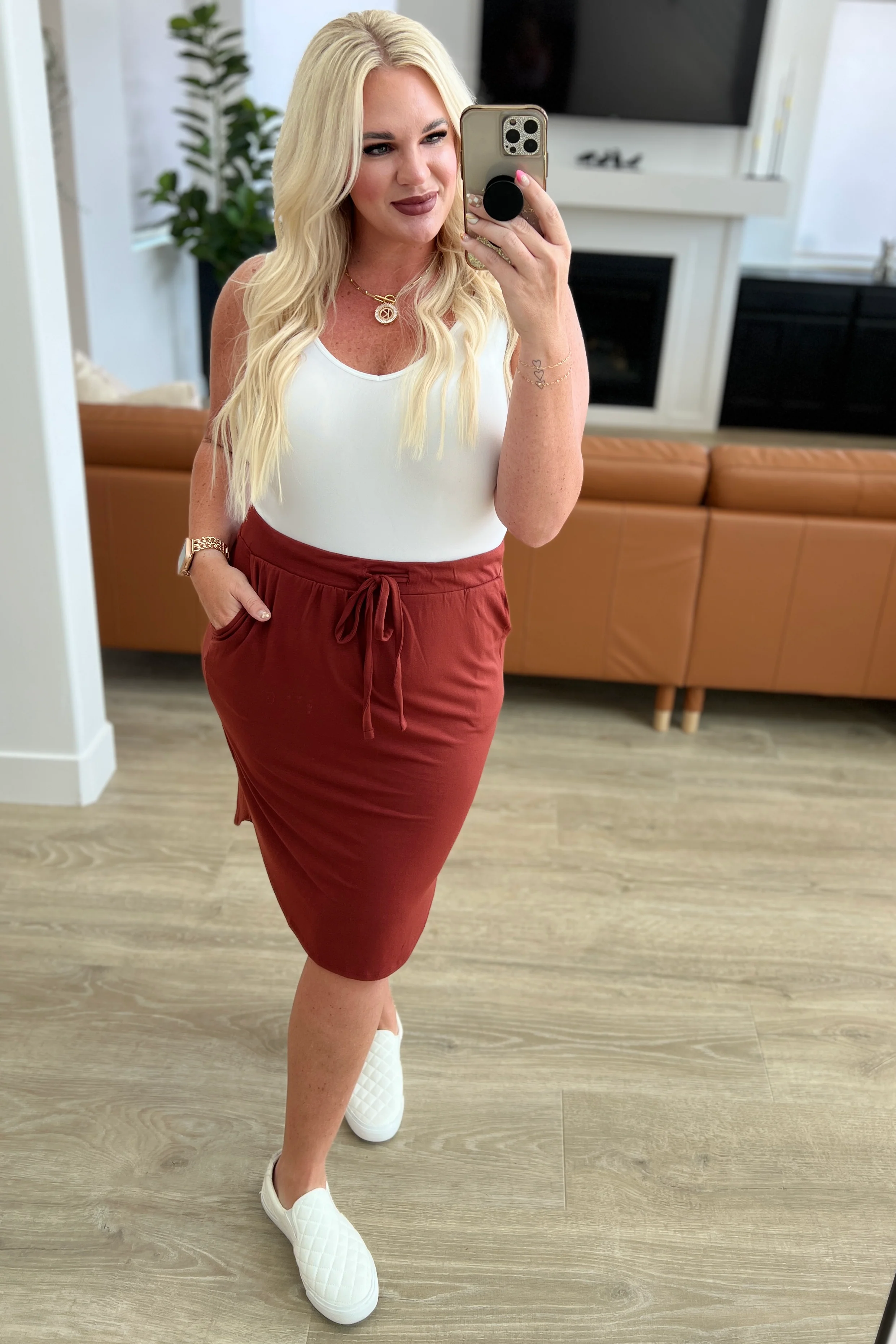Self-Tie Tulip Hem Skirt in Dark Rust - 9/27/2023 - Image 2
