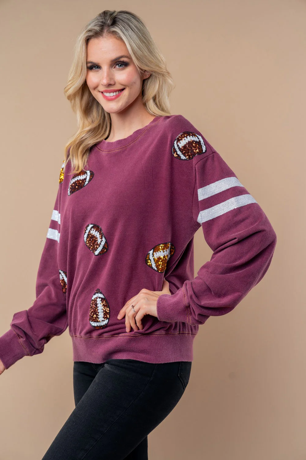 Sequin Football Long Sleeve Knit Top - Image 3