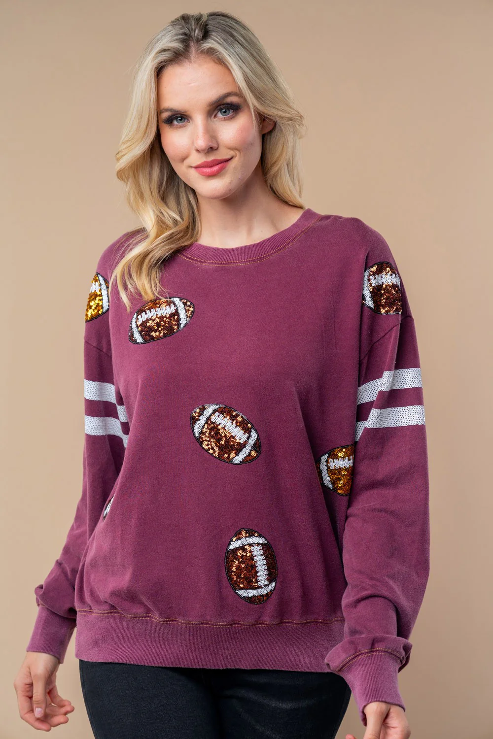 Sequin Football Long Sleeve Knit Top - Image 4
