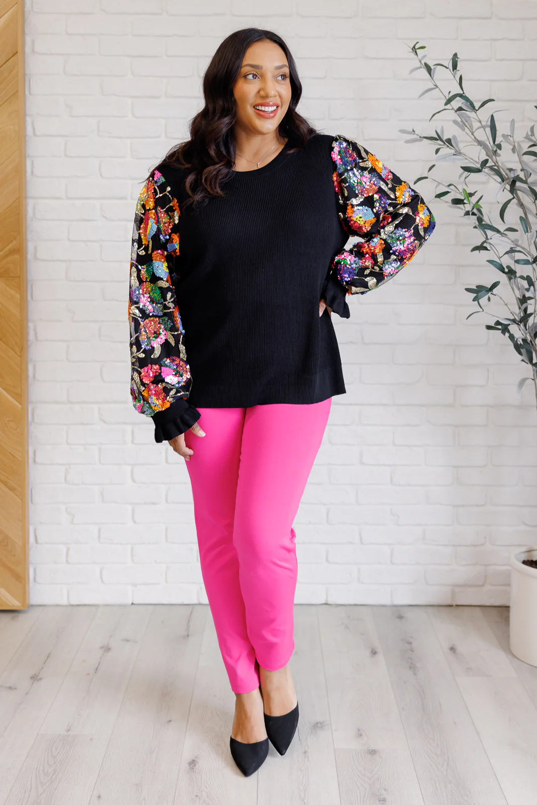 She is the Party Floral Sequins Mesh Sleeve Top - 9/11/2025 - Image 4