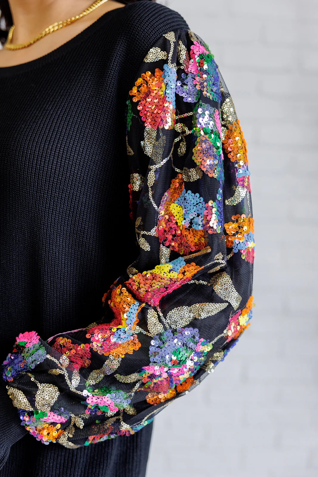 She is the Party Floral Sequins Mesh Sleeve Top - 9/11/2025 - Image 5